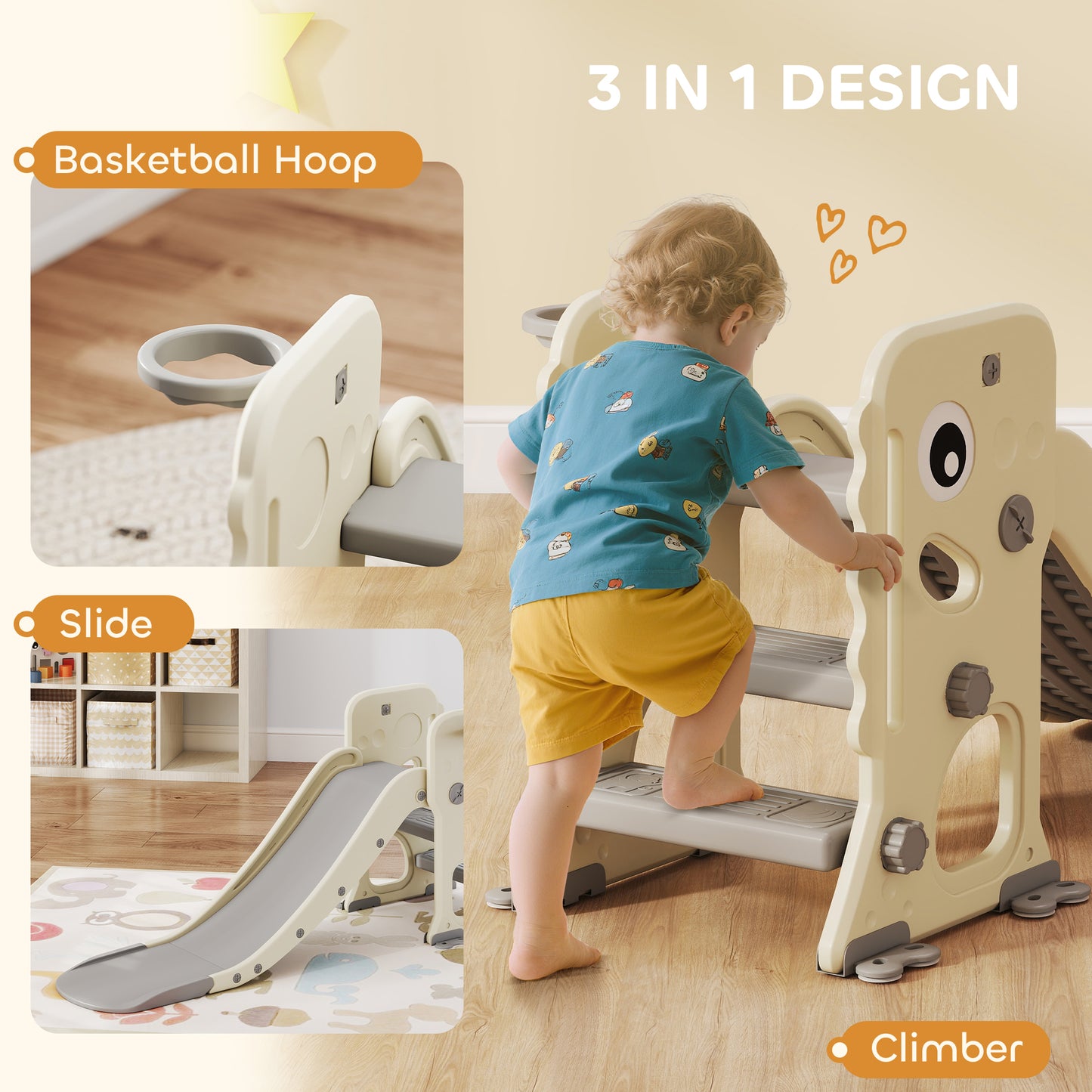 3 in 1 Kids Slide with Climber, Basketball Hoop and Ball (1)