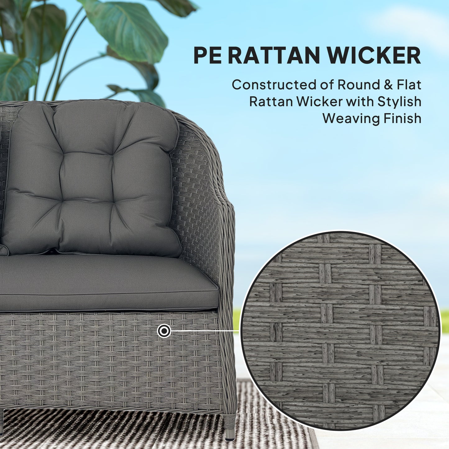 Four-Piece Rattan Set, with Glass-Top Table