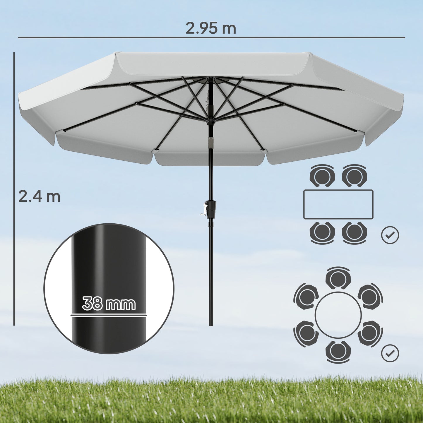 3 m Garden Parasol with Tilt Mechanism & Crank Handle
