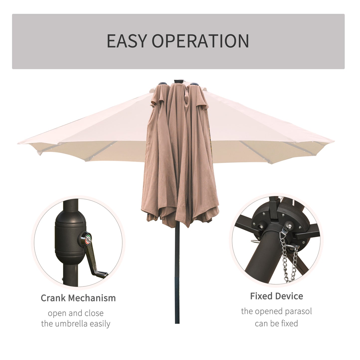 Garden Parasol 4.4m Double-Sided Sun Umbrella Patio Parasol LED