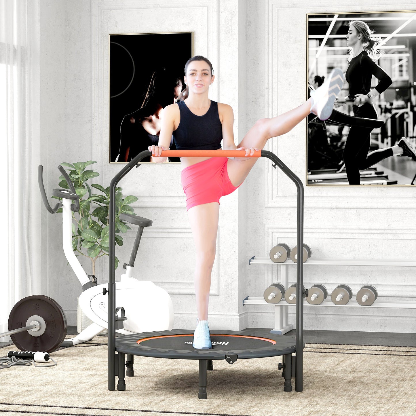 45" Foldable Mini Fitness Trampoline, with Adjustable Foam Handle