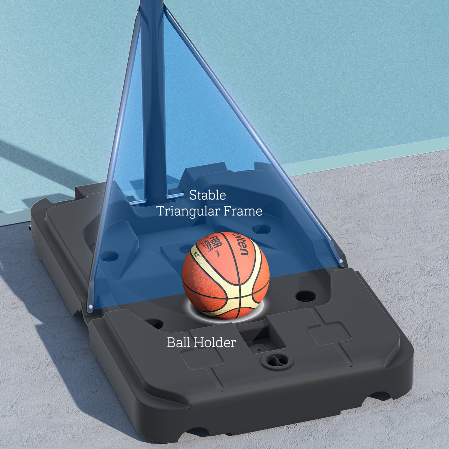 2.3-3.05m Basketball Hoop and Stand, with Weighted Base, Wheels