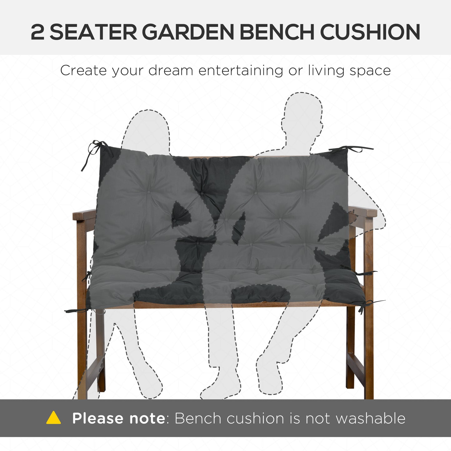 2 Seater Bench Pad, Garden Chair Cushion with Back and Ties