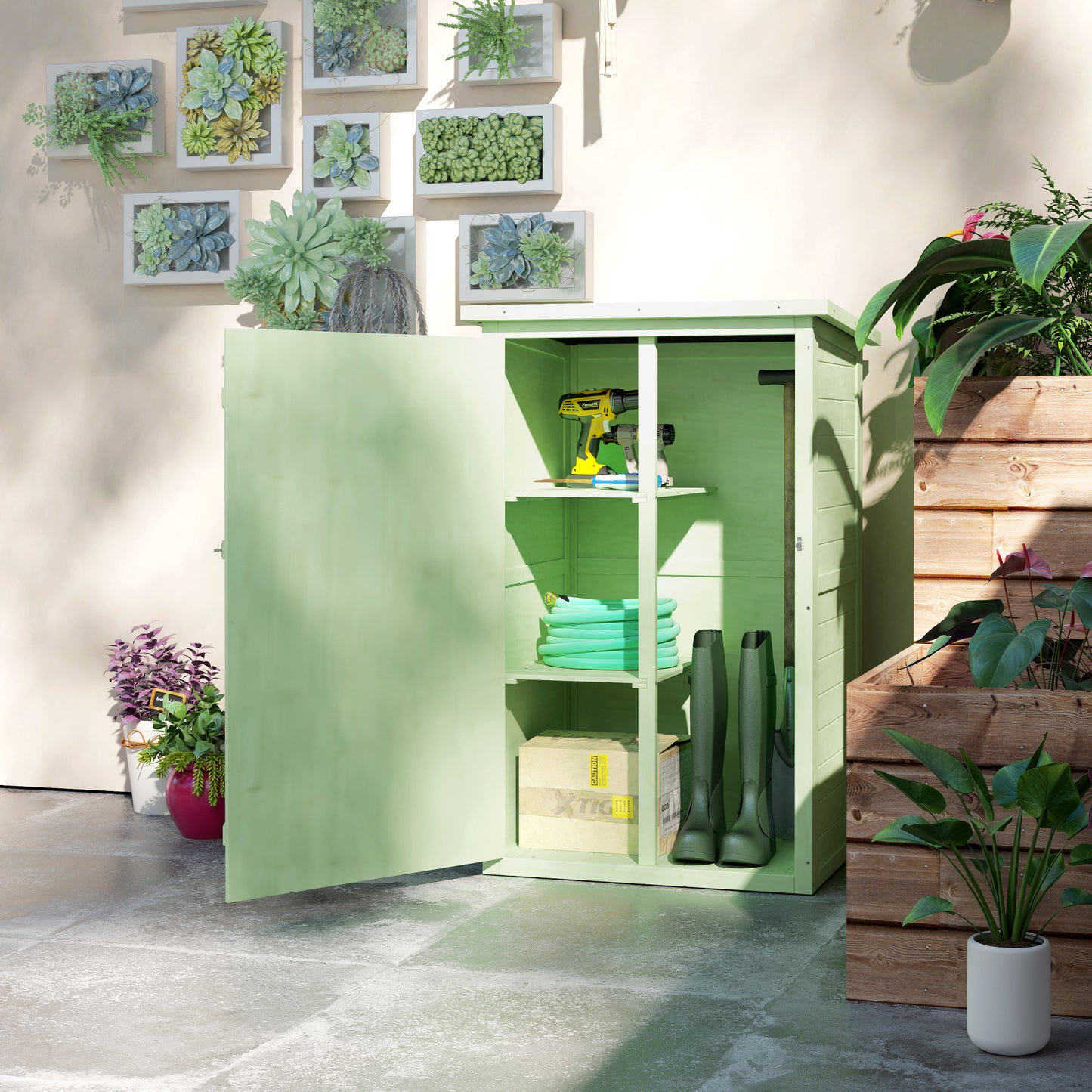 Wooden Small Shed, Garden Storage Shed with Shelves and Bolt Latch