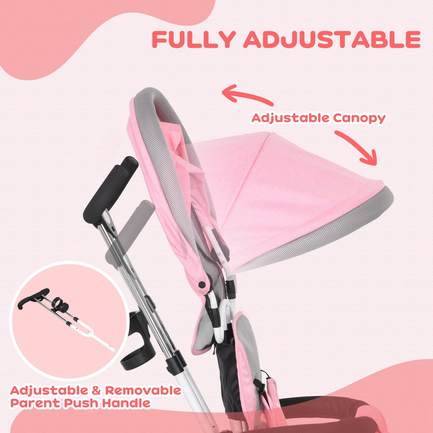 6 in 1 Kids Trike Push Bike w/ Push Handle, Canopy