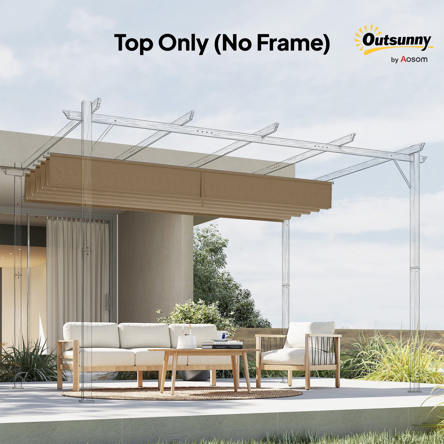 Retractable Pergola Cover, 2.55 x 2.5 m Replacement Canopy Fabric