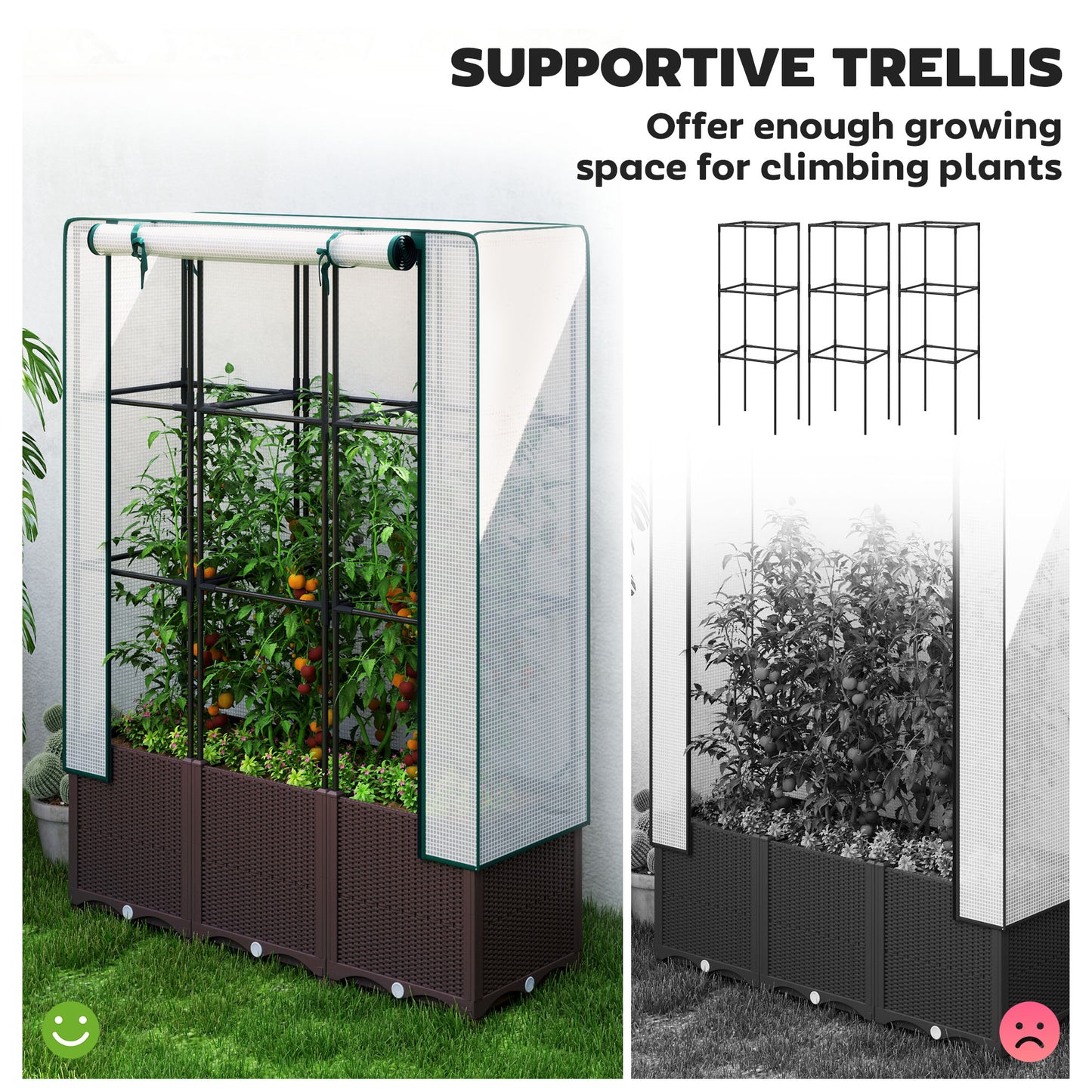 Raised Garden Bed with Trellis, Plastic Planter Box with PE Cover (1)