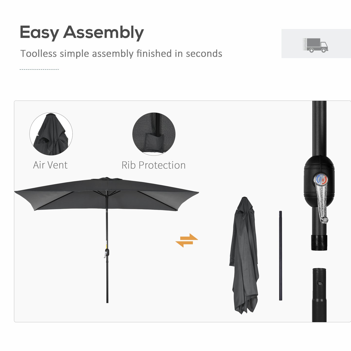 3x2m Garden Parasol Umbrella with Aluminium Pole, Tilt and Crank