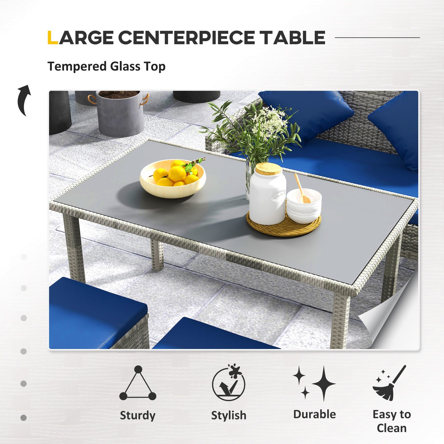 5 Pieces Rattan Garden Furniture Set with Dining Table, Cushions