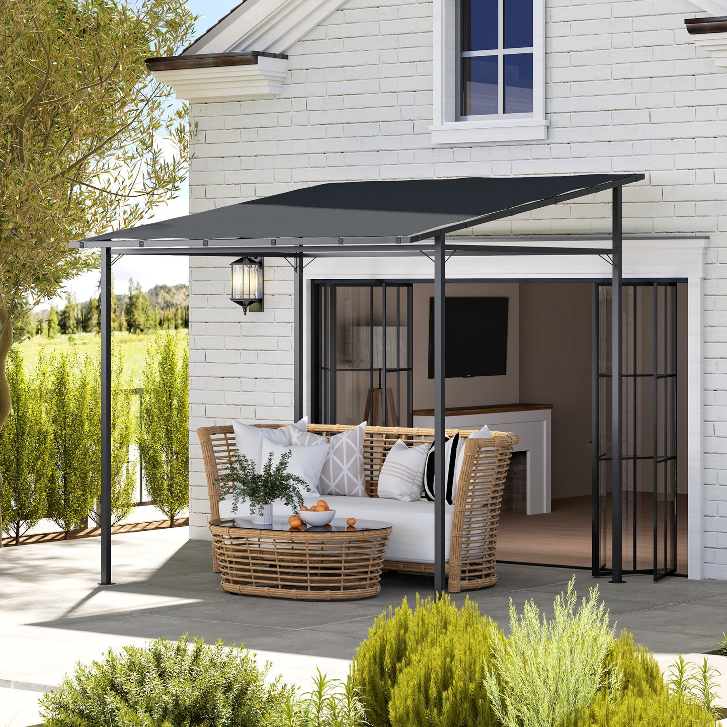 2.4 x 2.4 m Wall Mounted Pergola Gazebo with PA Coating Fabric