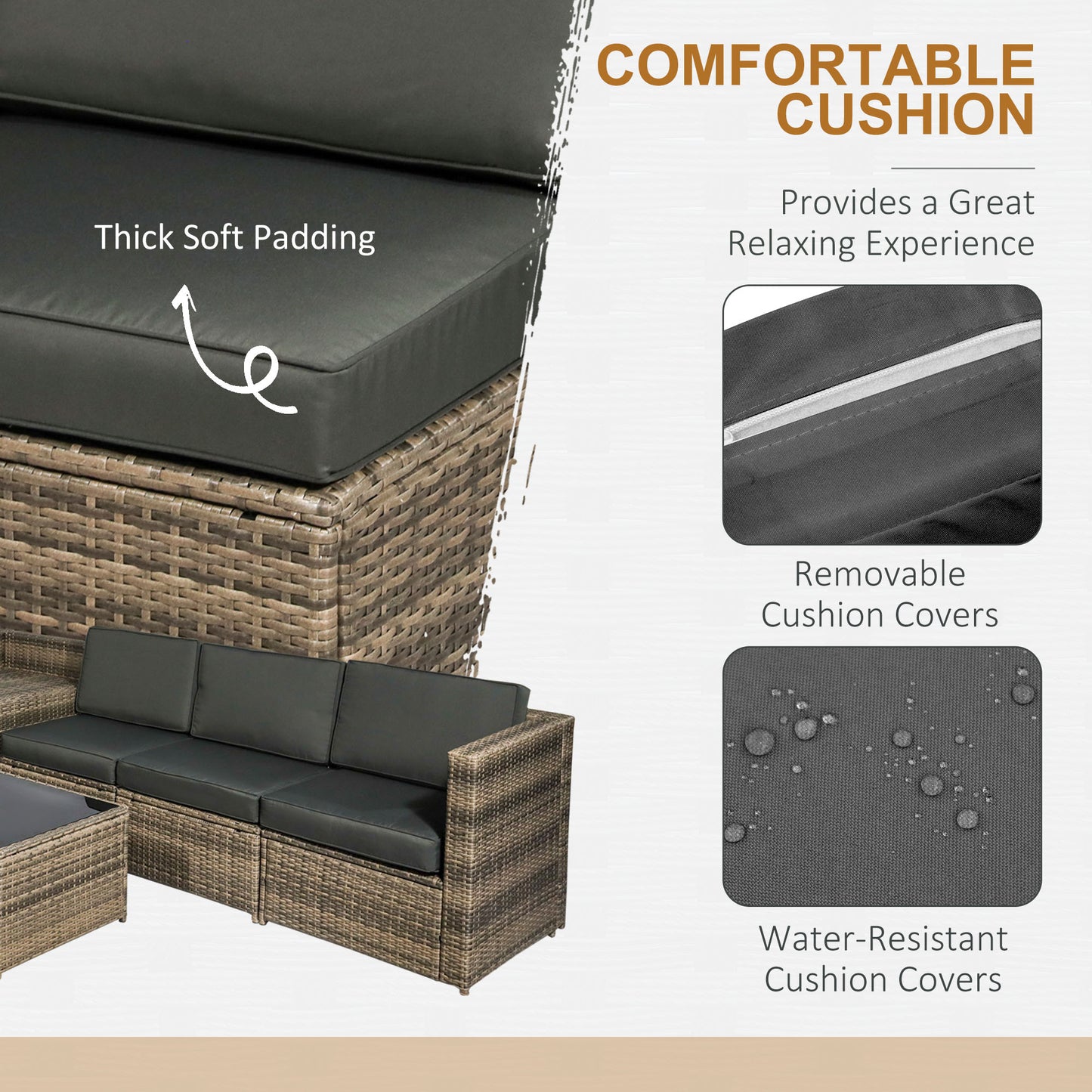 8 Pieces Outdoor PE Rattan Sofa Set with Cushions