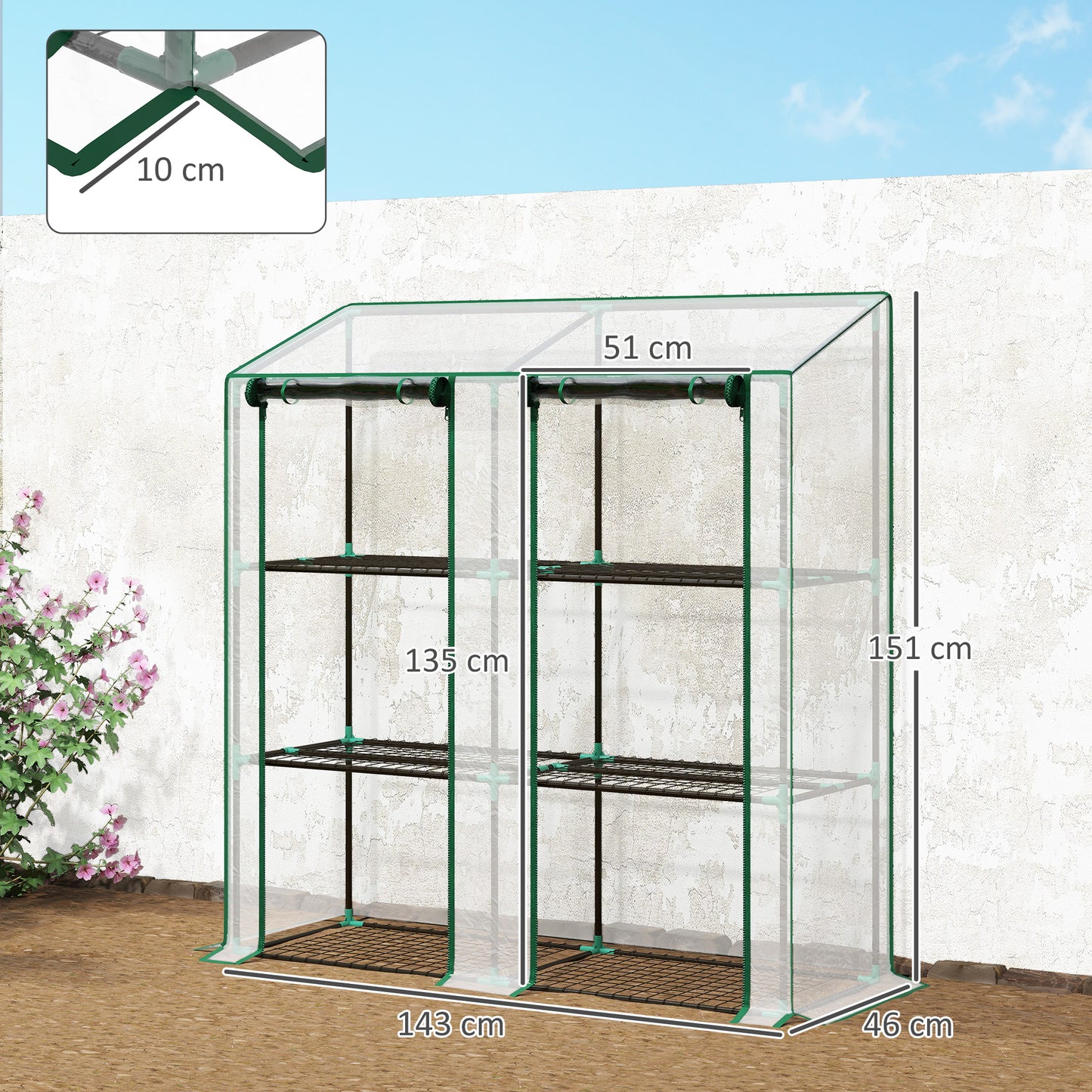 46 x 143cm Three-Shelf Mini Greenhouse