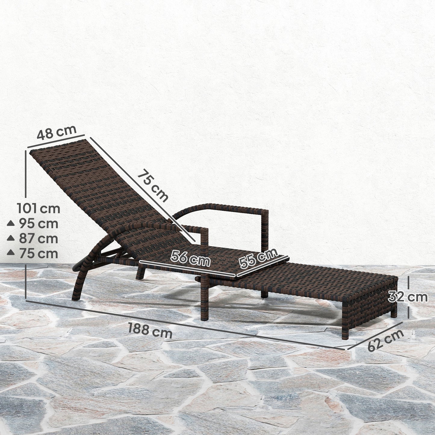 Reclining Rattan Lounger, with Extending Footrest