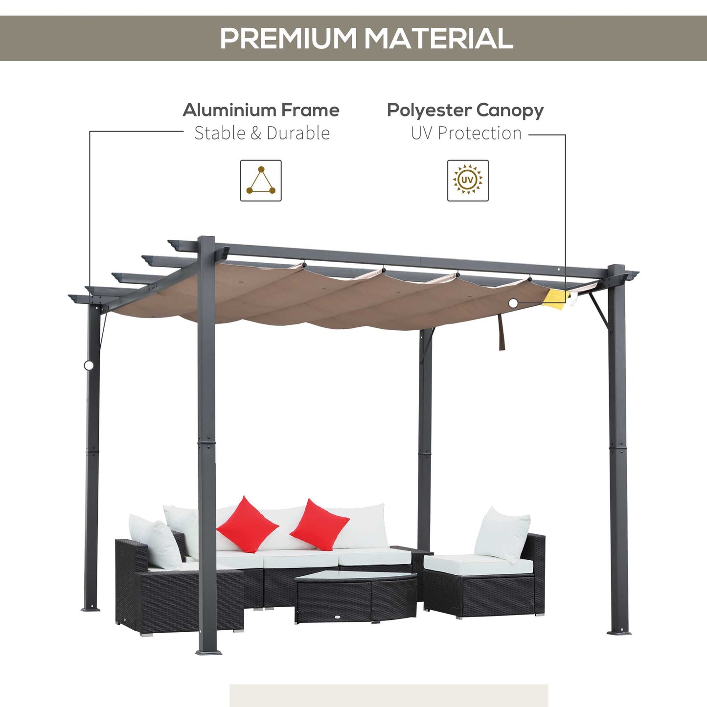 3m x 3m Pergola - Retractable Aluminium 3x3 Garden Shade
