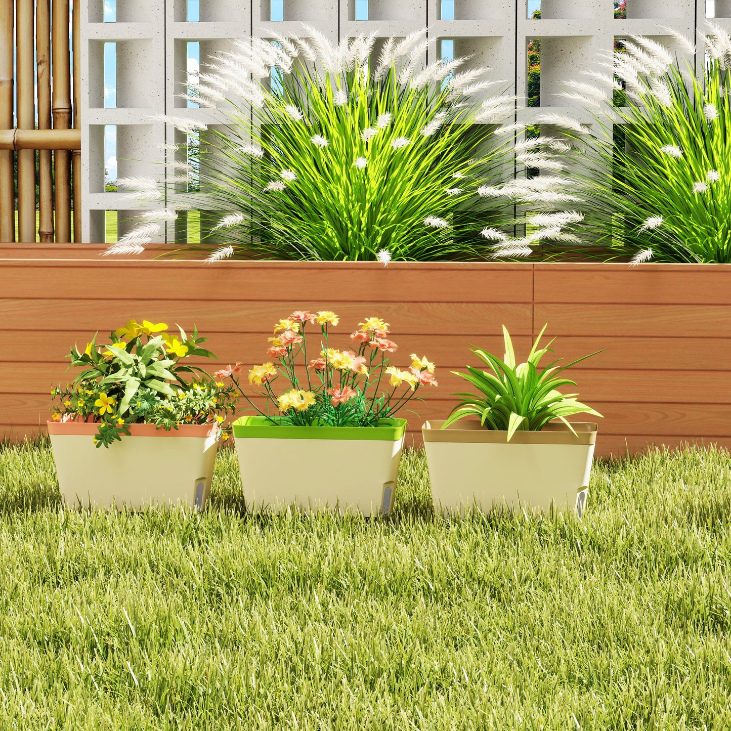 Set of 3 Self Watering Plant Pots Outdoor