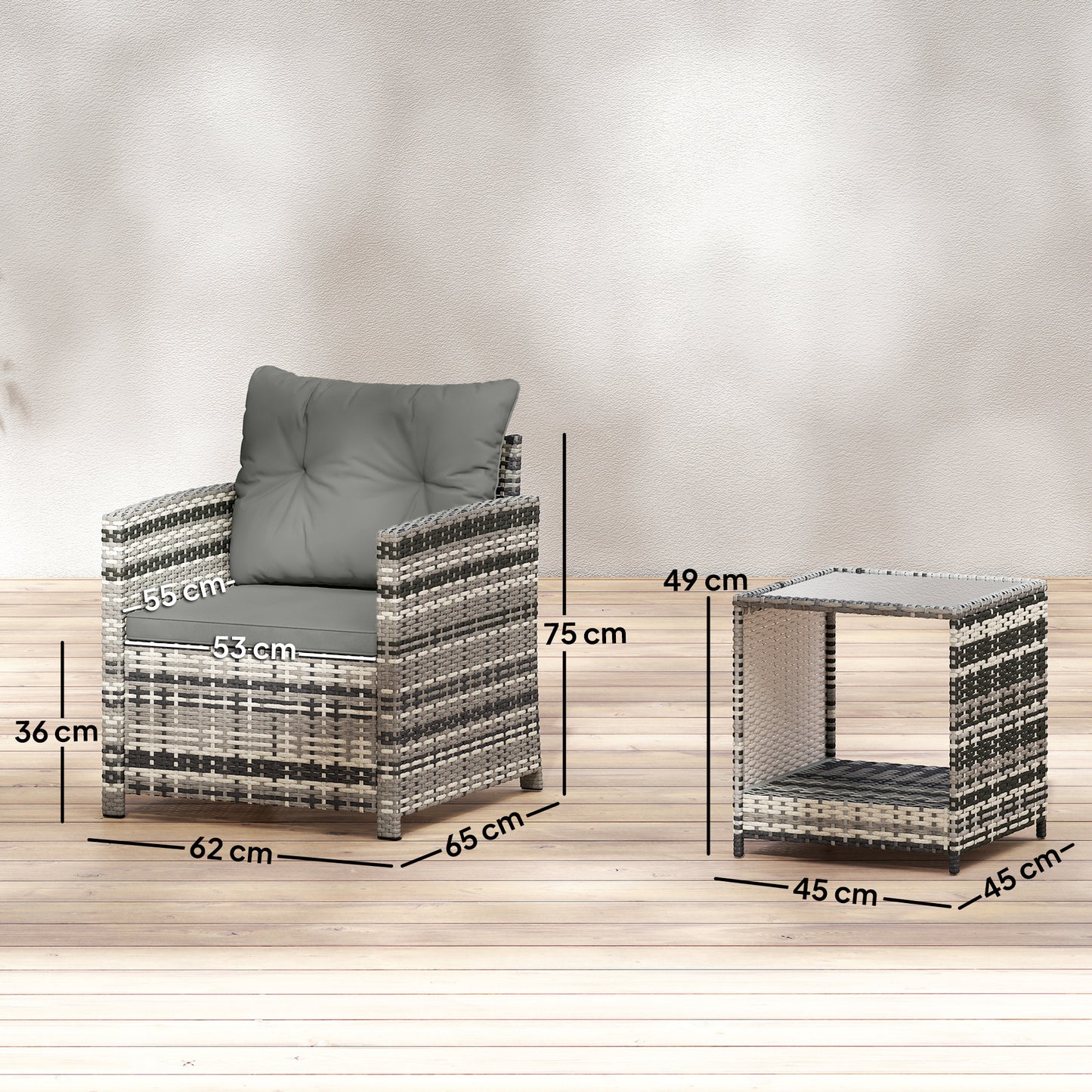 Rattan Bistro Set, 3 Piece Garden Furniture Set