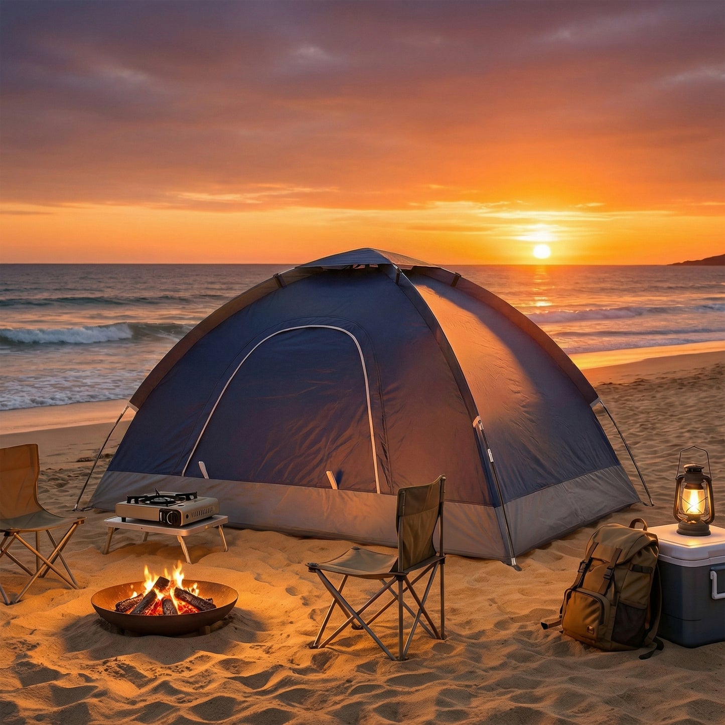 2 Person Camping Tent, Dome Tent with Zipped Doors, Storage Pocket