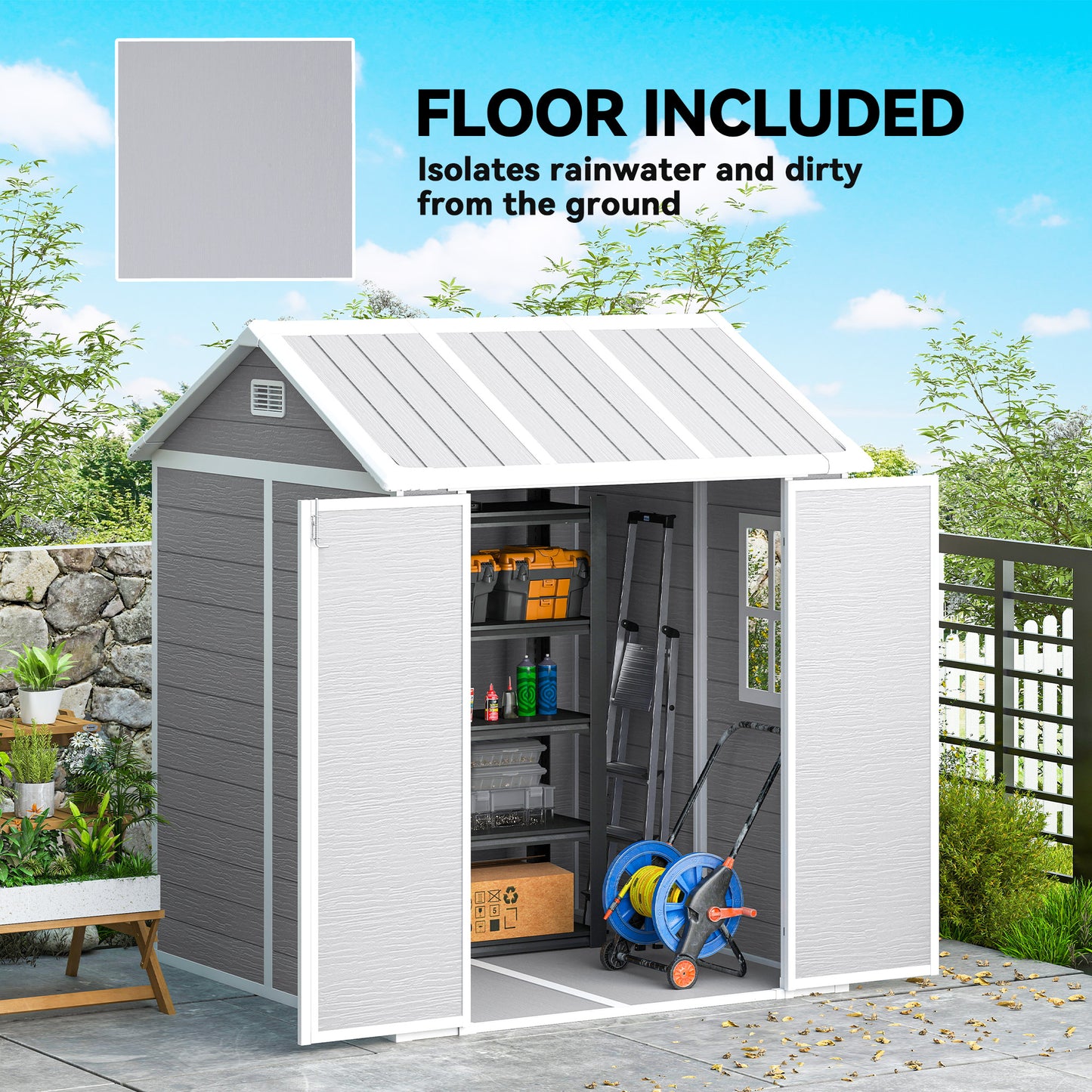 6 x 6ft Garden Shed with Floor, Window, Lockable Doors and Vents