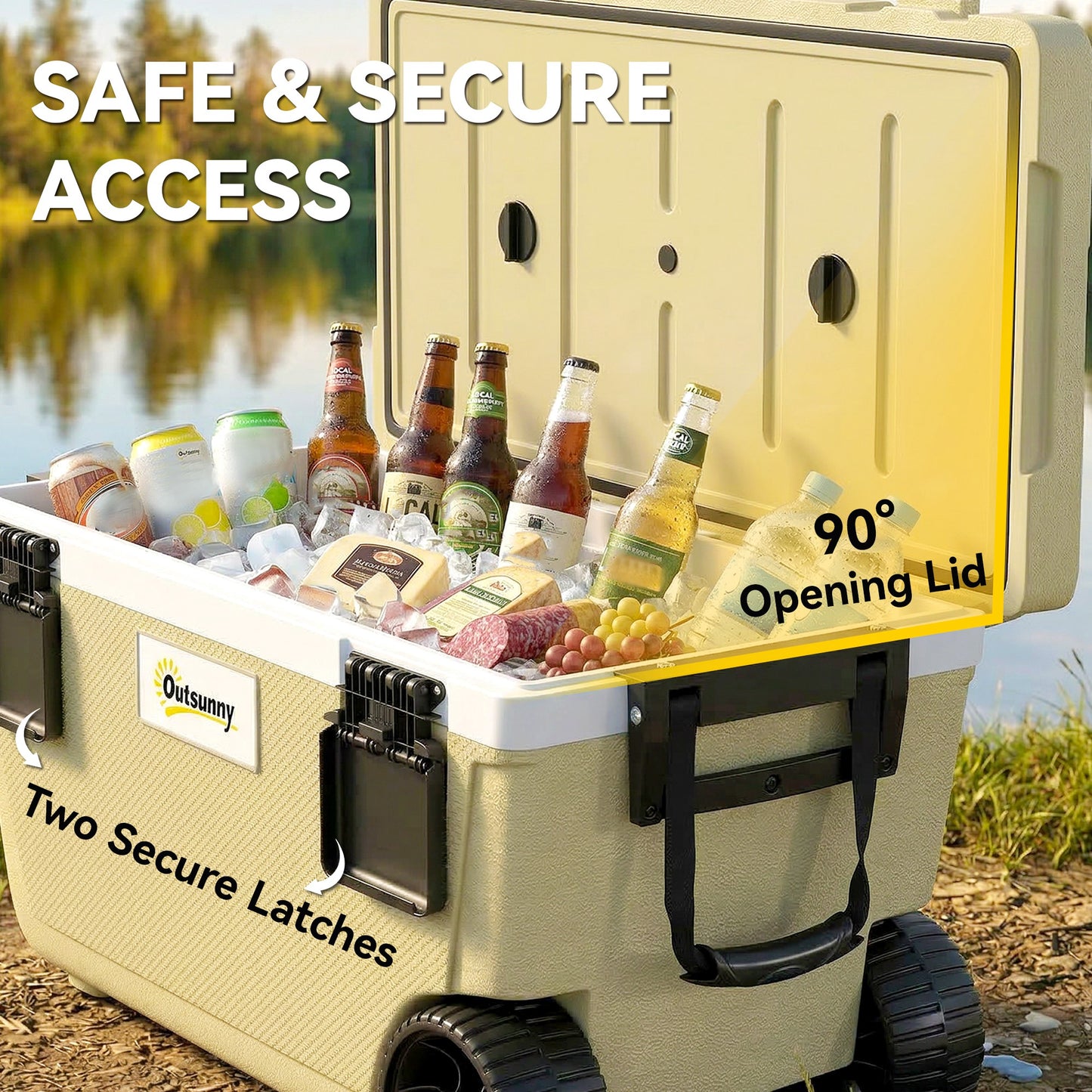 70L Insulated Cool Box with Wheels, Portable Ice Cooler with Handle