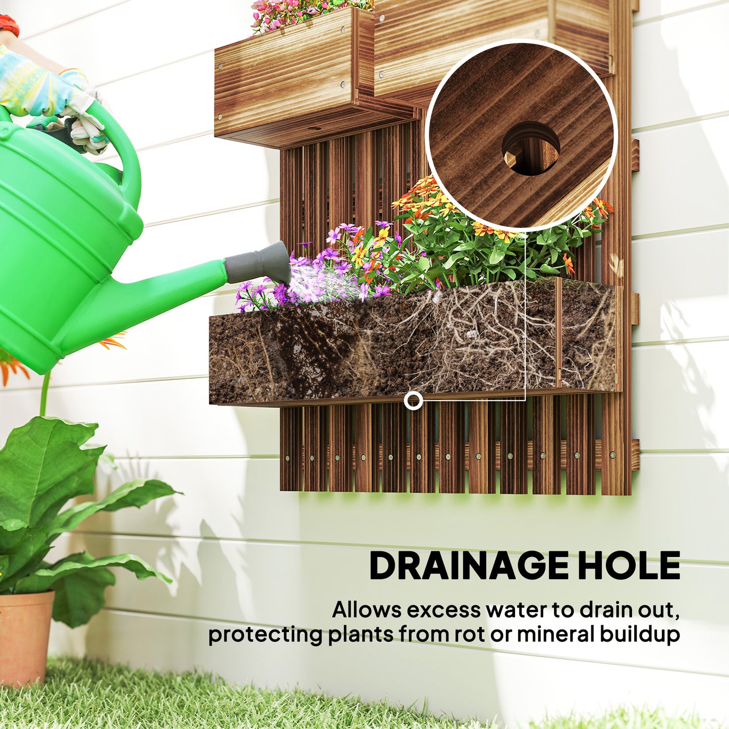 Set of 2 Wall-mounted Wooden Garden Planters with Trellis