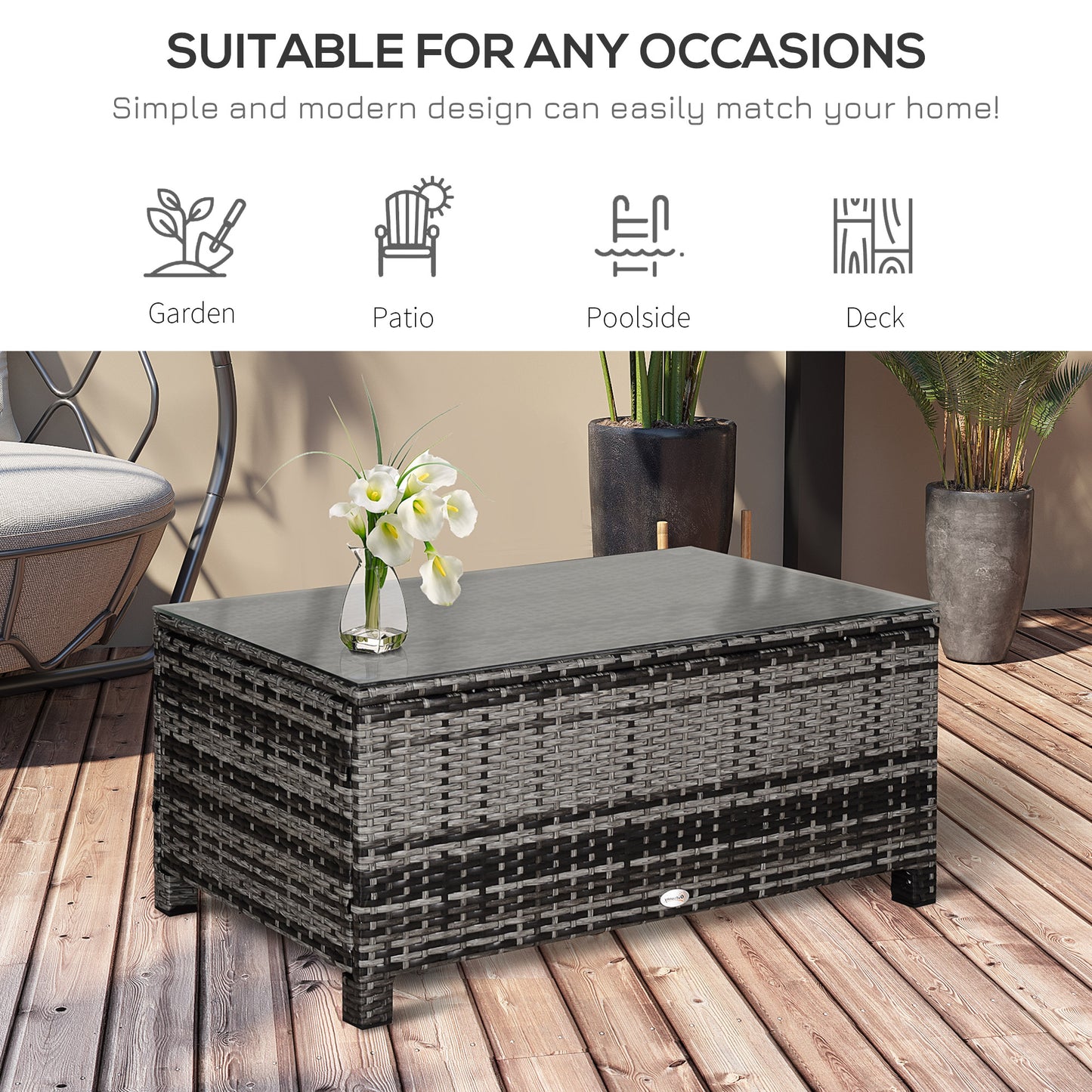 PE Rattan Garden Coffee Table, with Glass Table Top