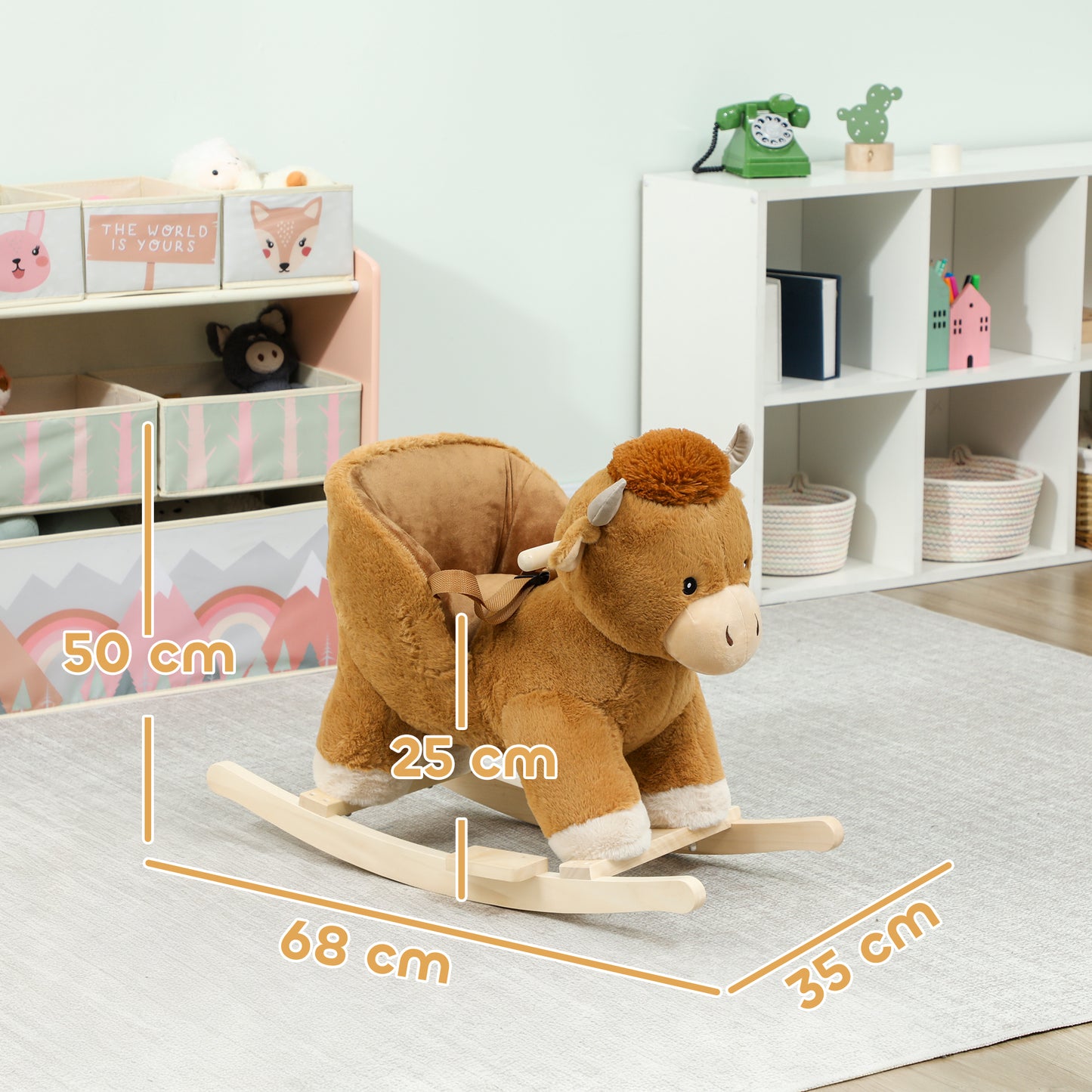 Baby Rocking Horse with Safety Belt, Wood Base