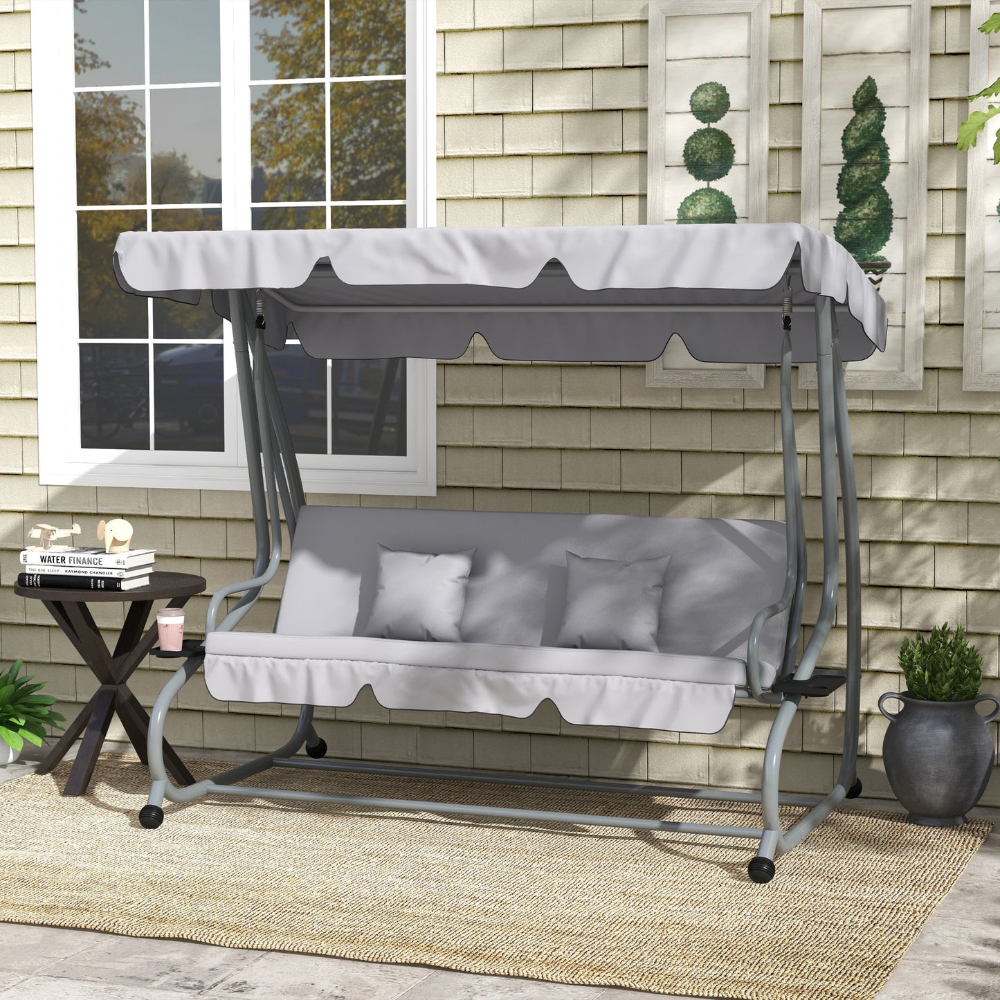 Three-Person garden Swing Chair, with Adjustable Canopy