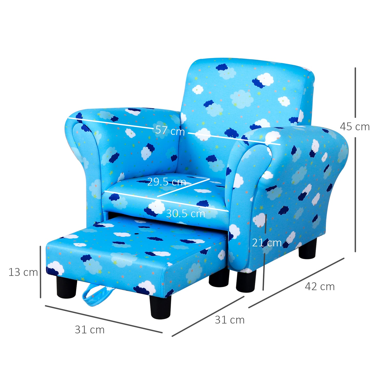 Toddler Chair Children's Armchairs Wood Frame w/ Footrest Anti-Slip