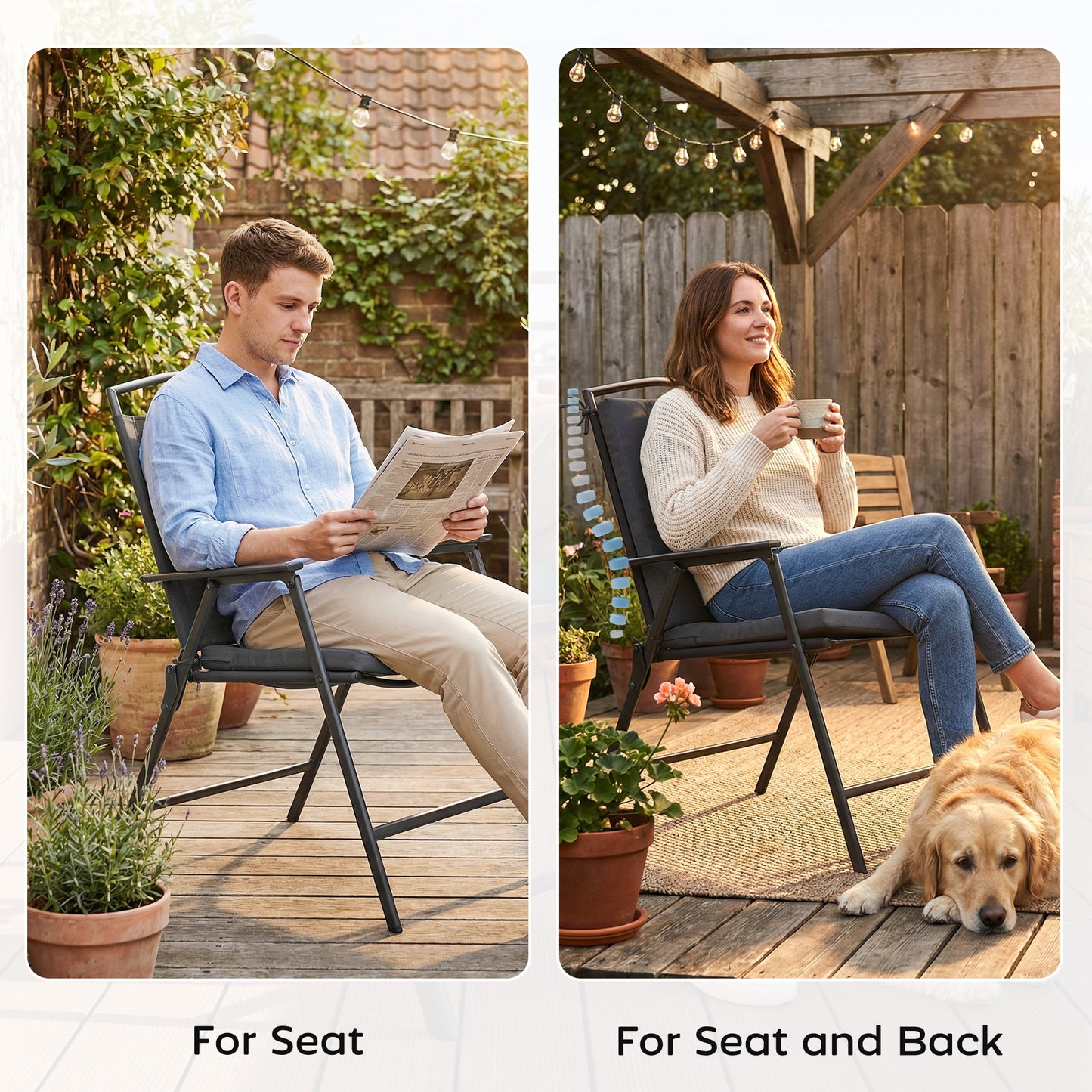 Outdoor Seat Cushions Set of 2 with Ties, Waterproof Garden Seat Pads
