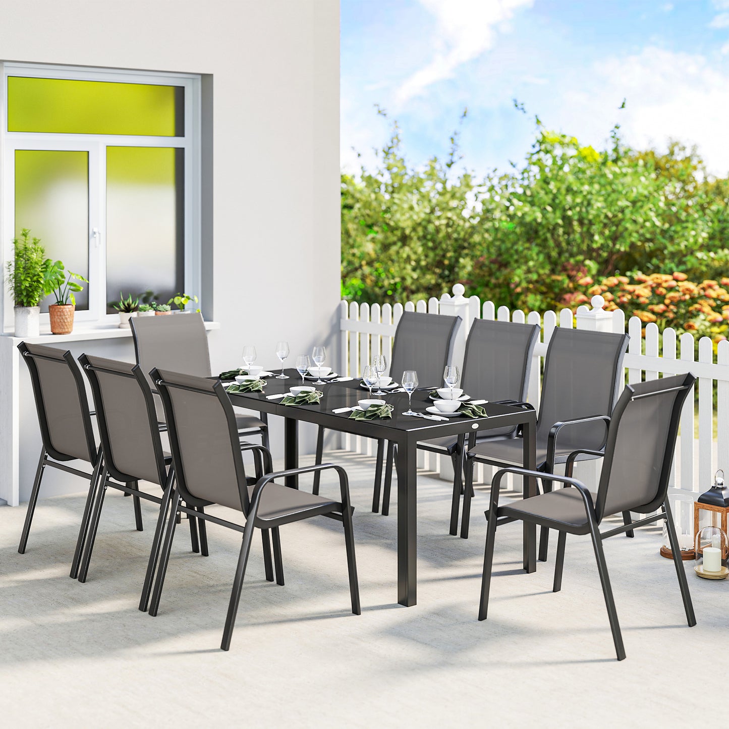 9 Pieces Garden Dining Set, Outdoor Table and Chairs Set for 8