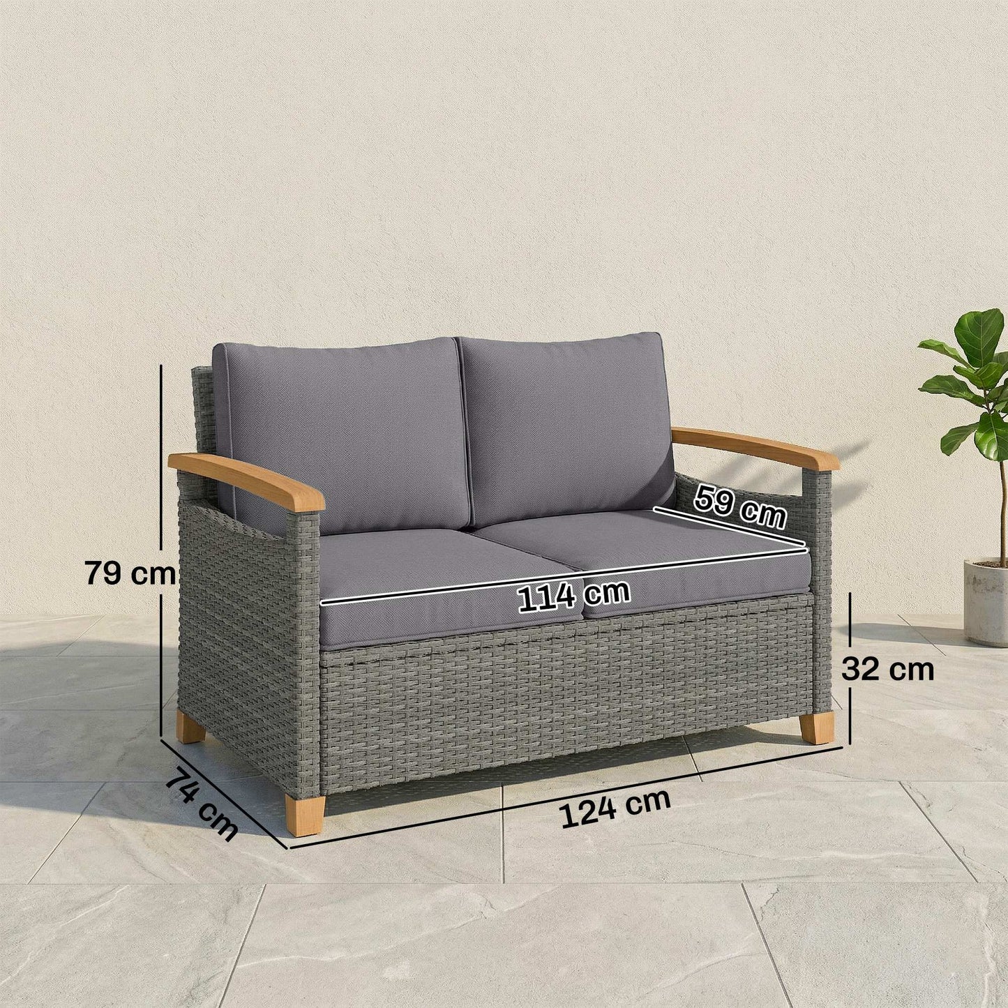 2 Seater Rattan Garden Sofa