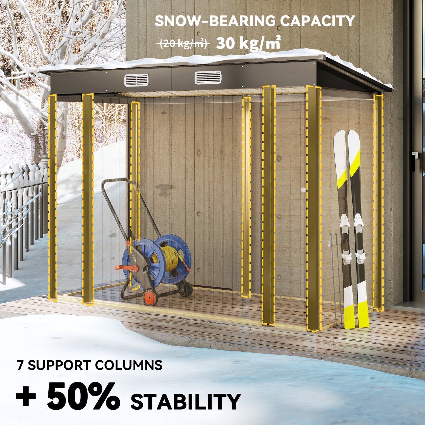 3.7 x 7.9ft Galvanised Steel Shed, with Latched Door and Padlock