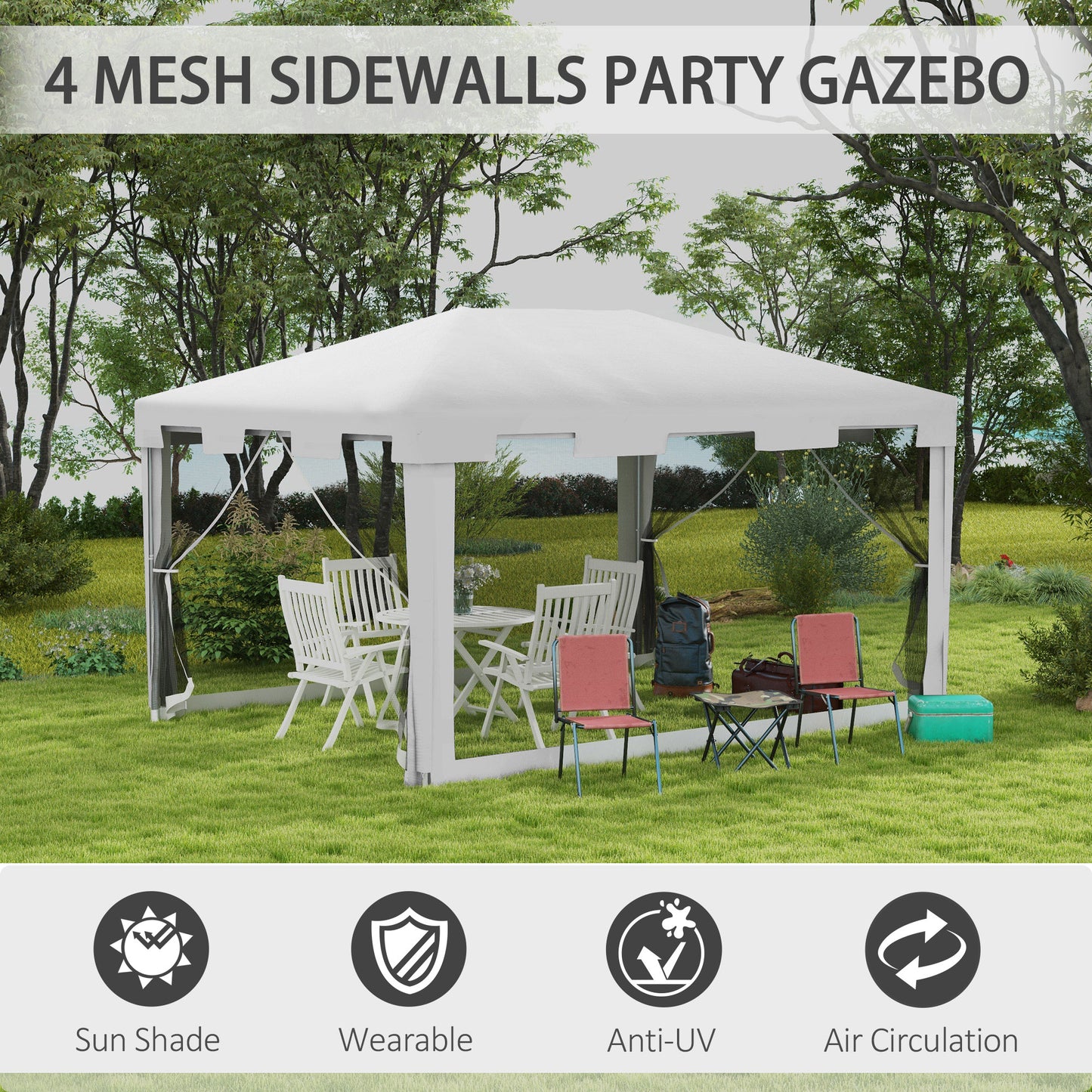 4 x 3 m Party Tent Wedding Gazebo Outdoor Waterproof PE Canopy Shade