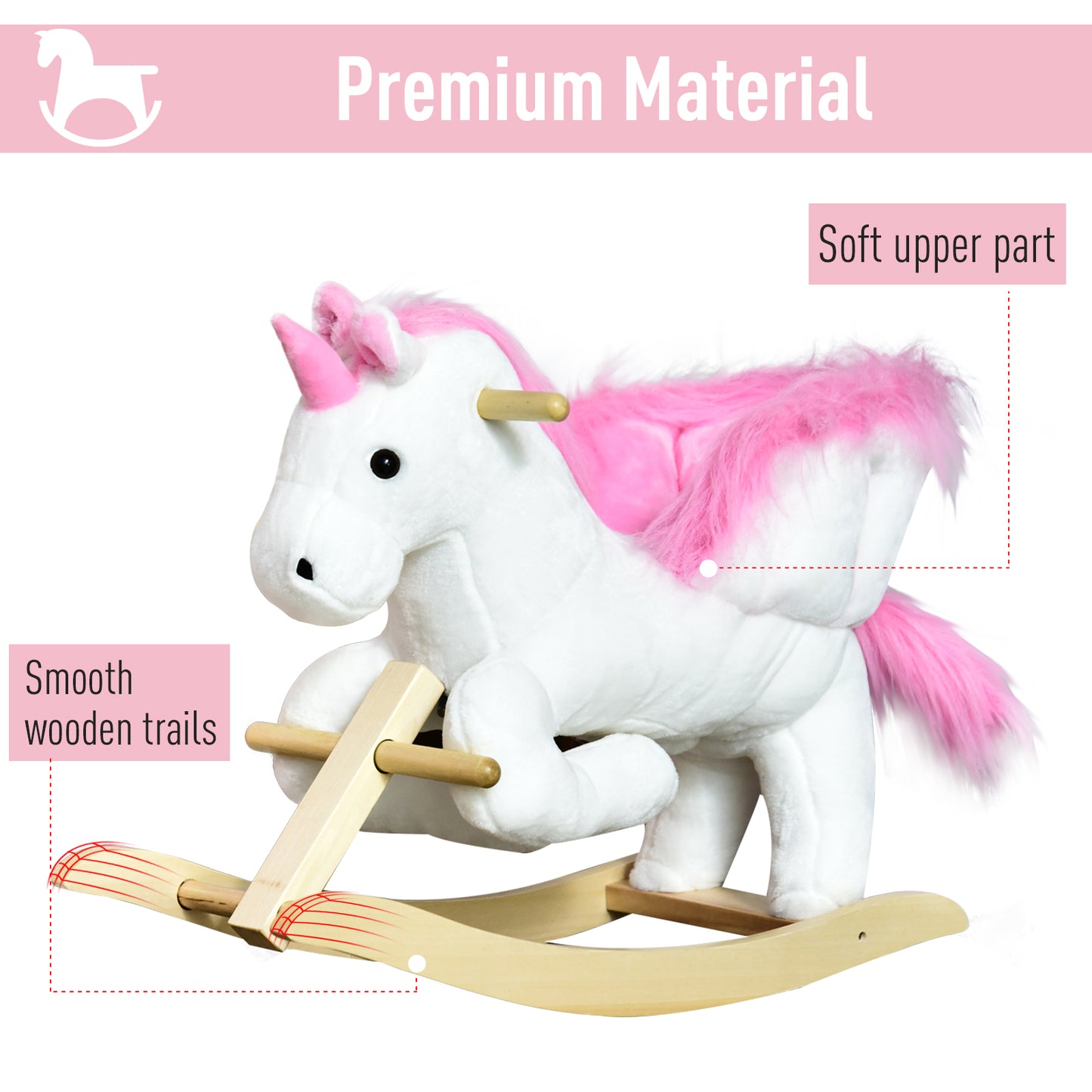 Kids Rocking Horse Toy, Plush Unicorn Rocker Seat with Wood Base