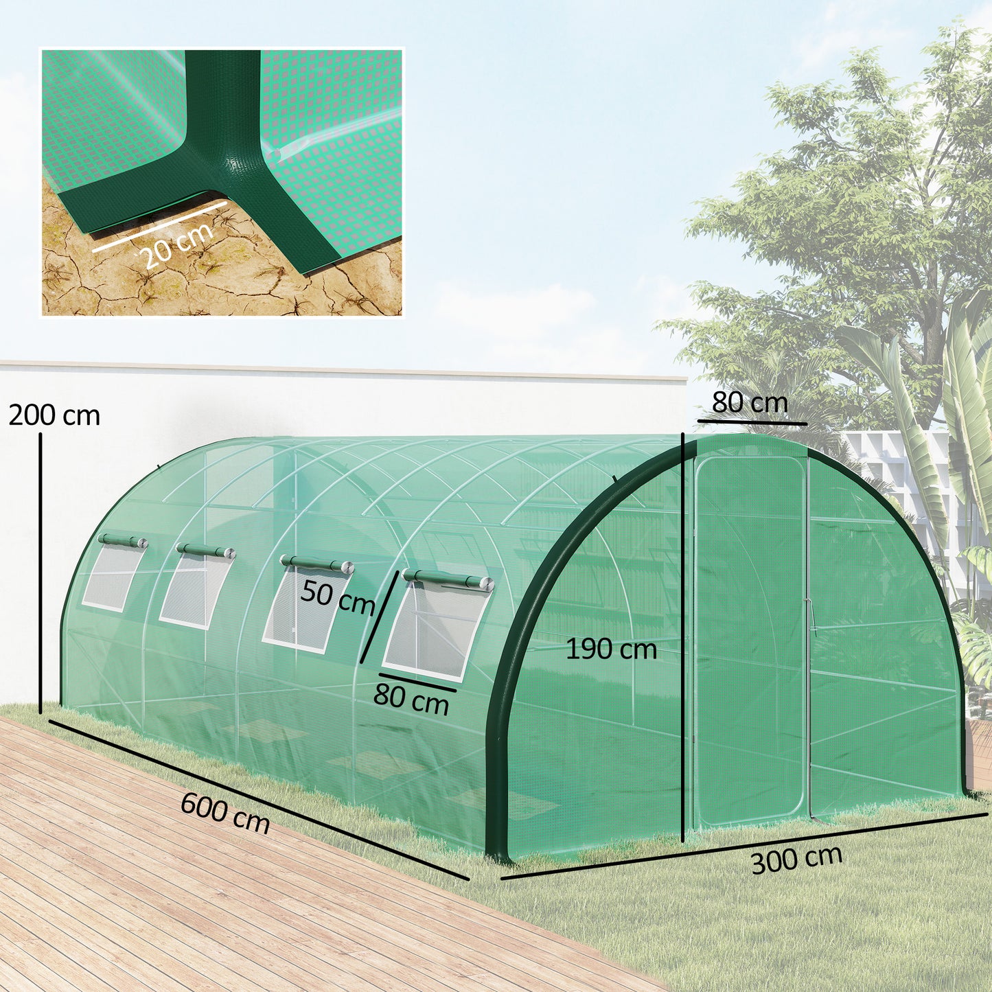 Polyethylene Upgraded Structure Walk-in Polytunnel Greenhouse, 6 x 3 m