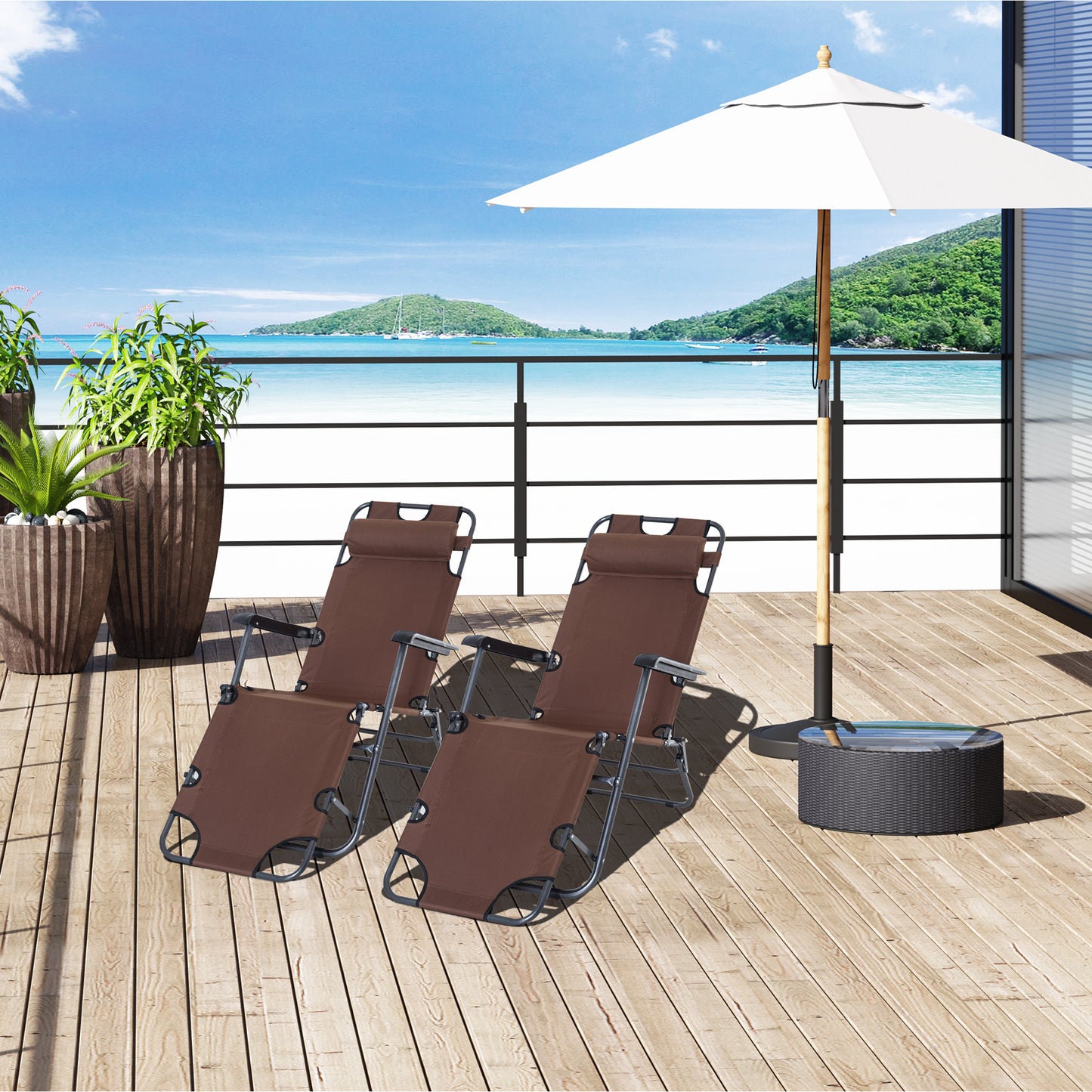 2 in 1 Folding Sun Lounger Reclining Garden Chair Set of 2