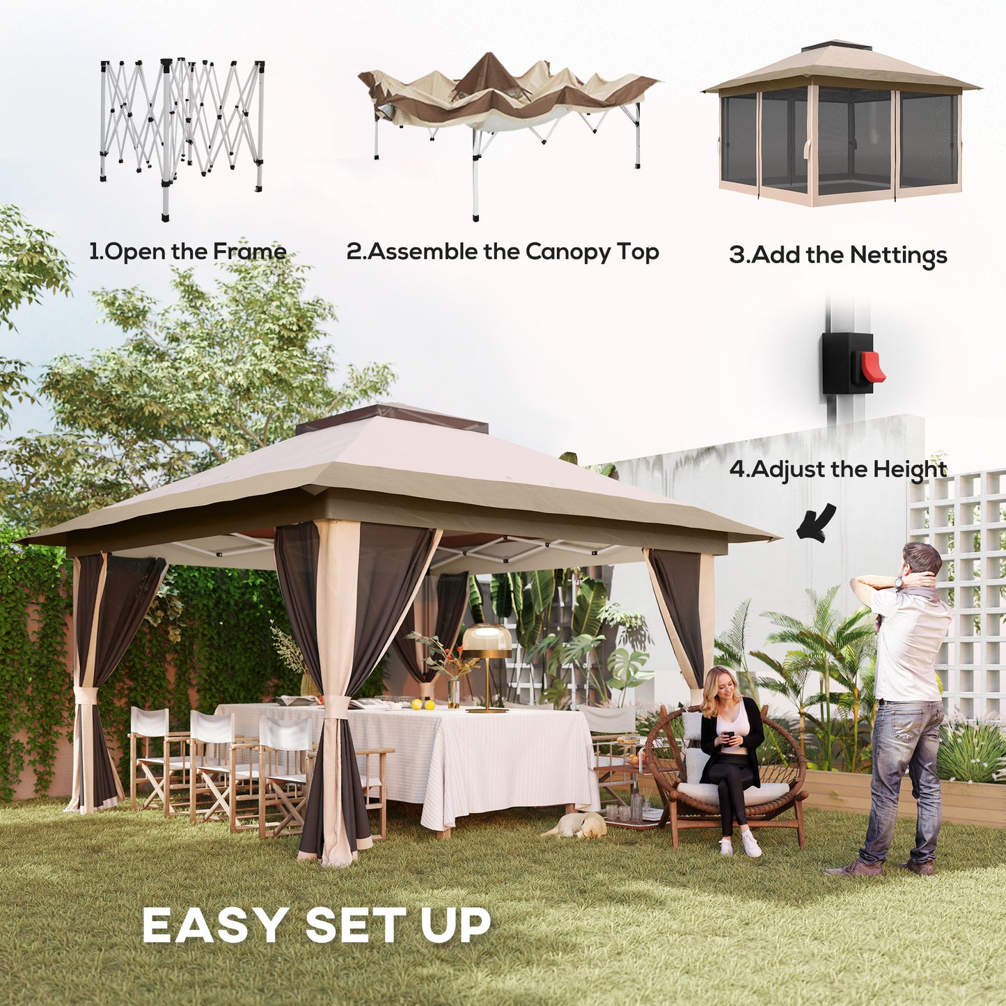 3.6 x 3.6m Pop-Up Gazebo, with Accessories