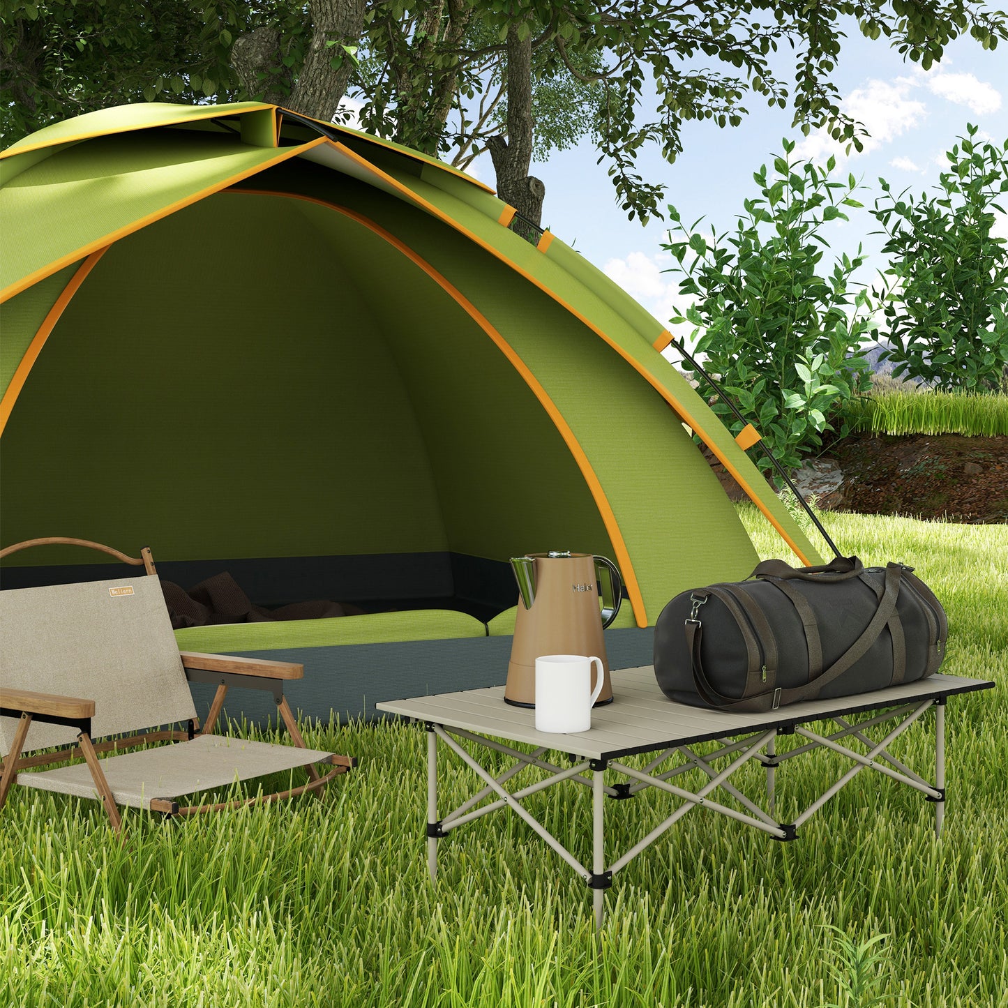 Two-Seater Portable Aluminium Table, with Roll-Up Tabletop and Bag