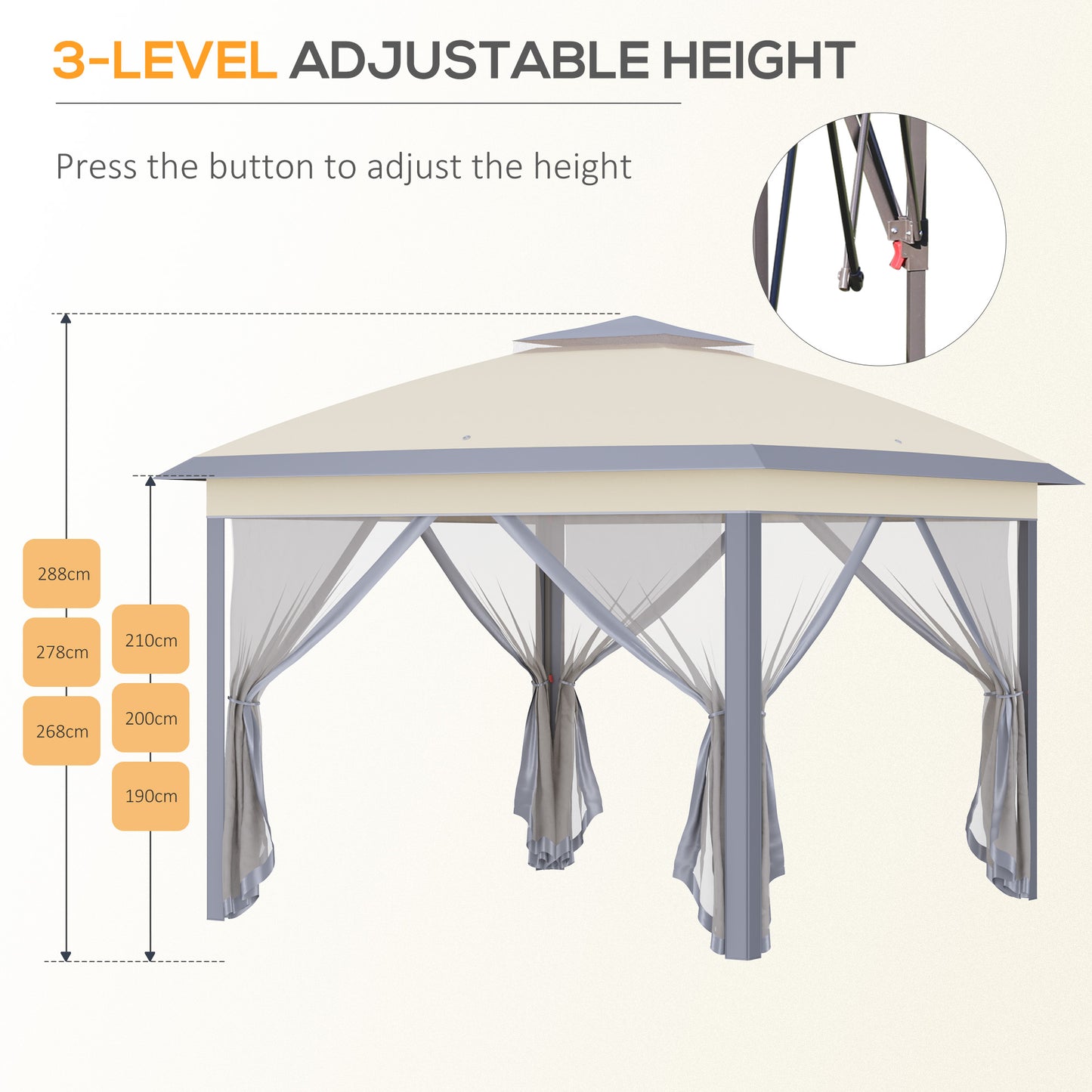 3.3 x 3.3m Pop Up Gazebo, Double Roof Foldable Canopy Tent