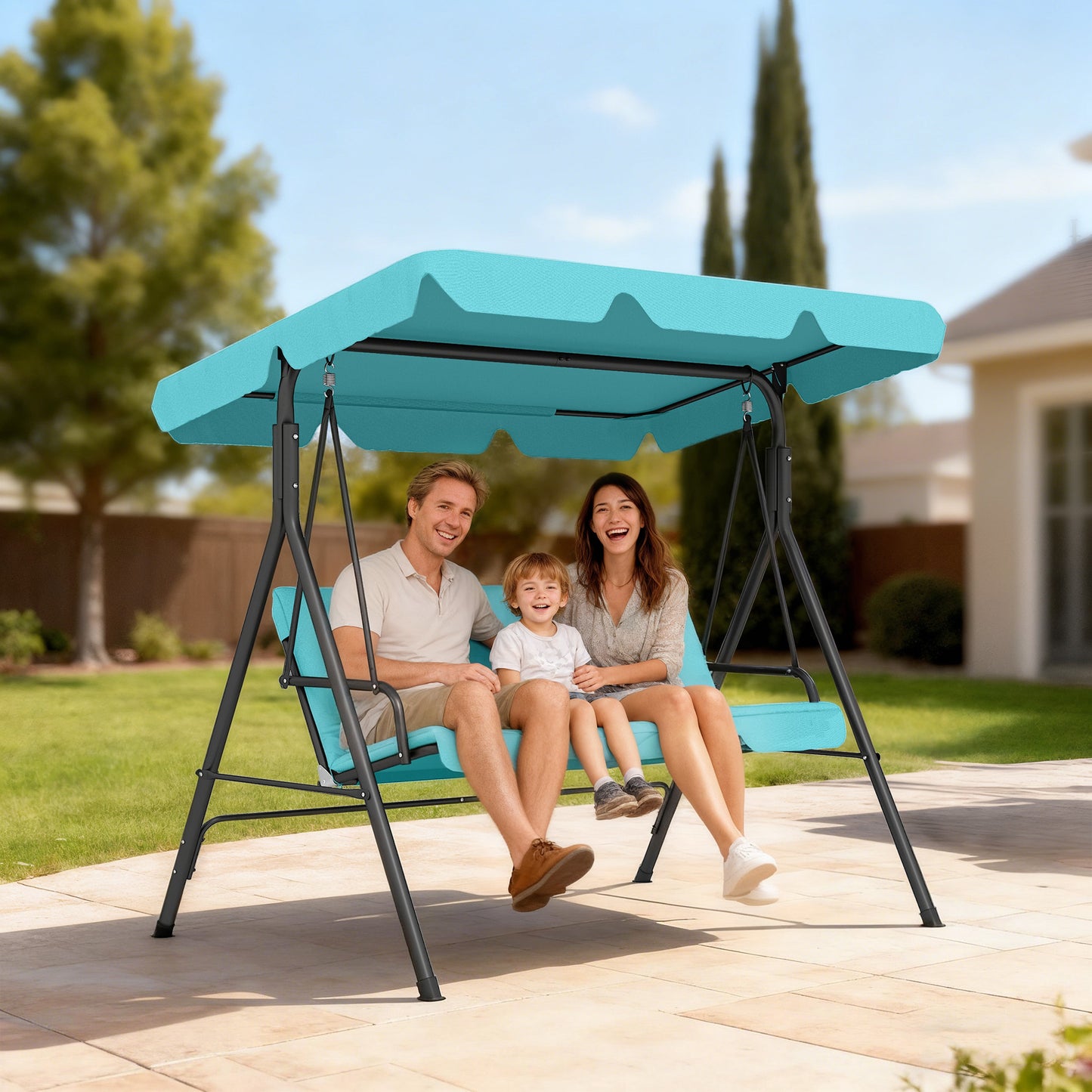 Three-Seater Garden Swing Chair, with Adjustable Canopy