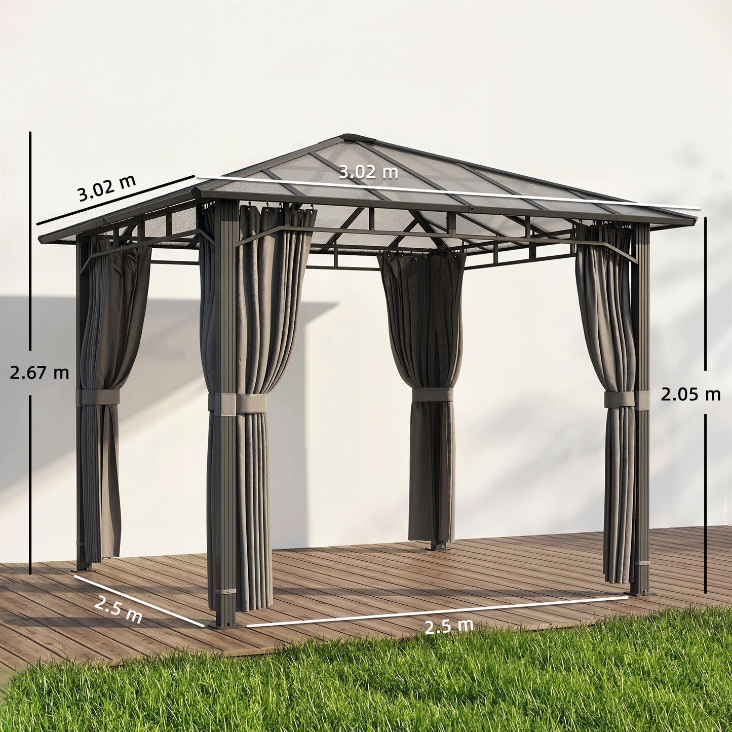 3 x 3 m Outdoor Hardtop Gazebo Canopy with PC Roof