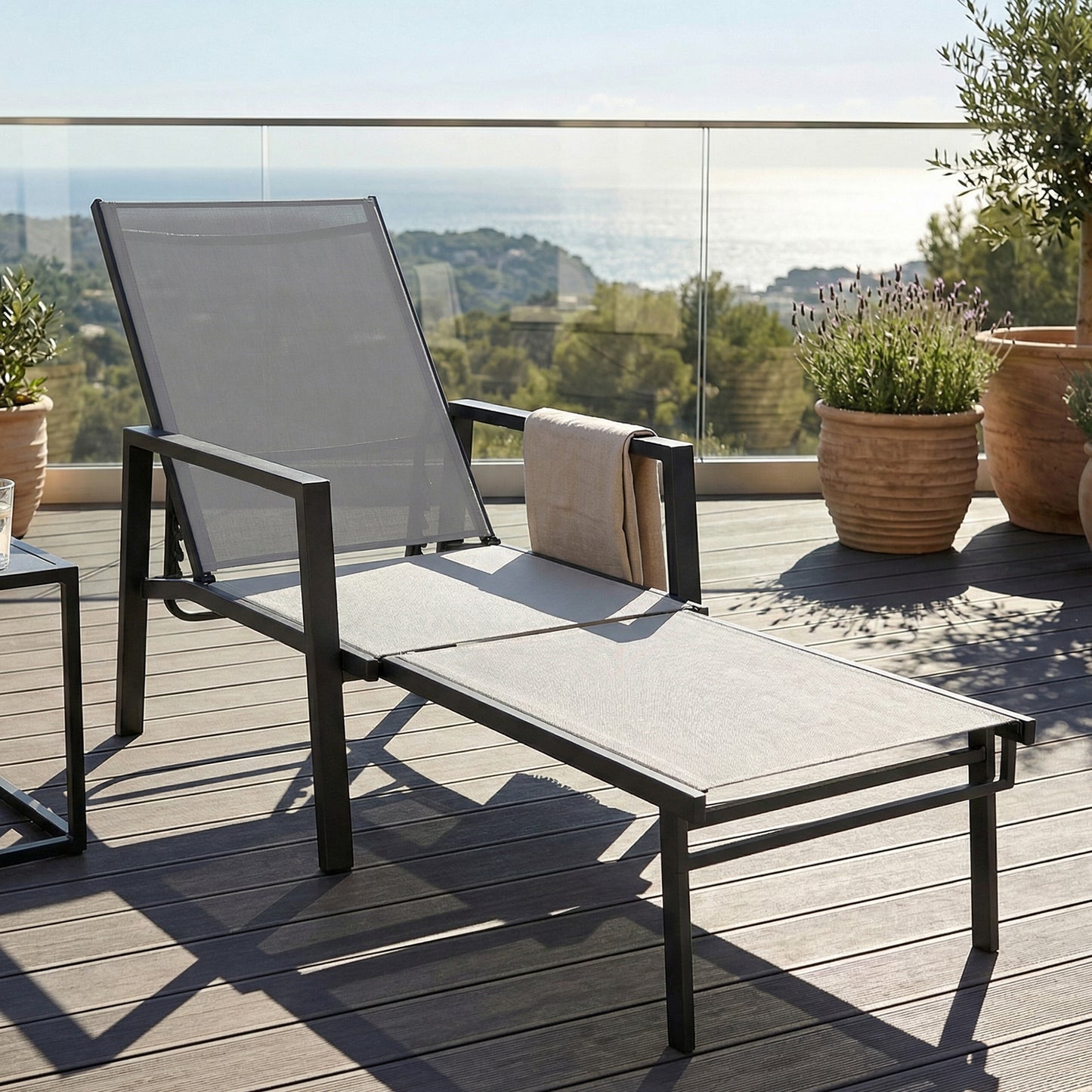 Sun Lounger Retracable Footrest 5-Position Adjustable Steel Frame