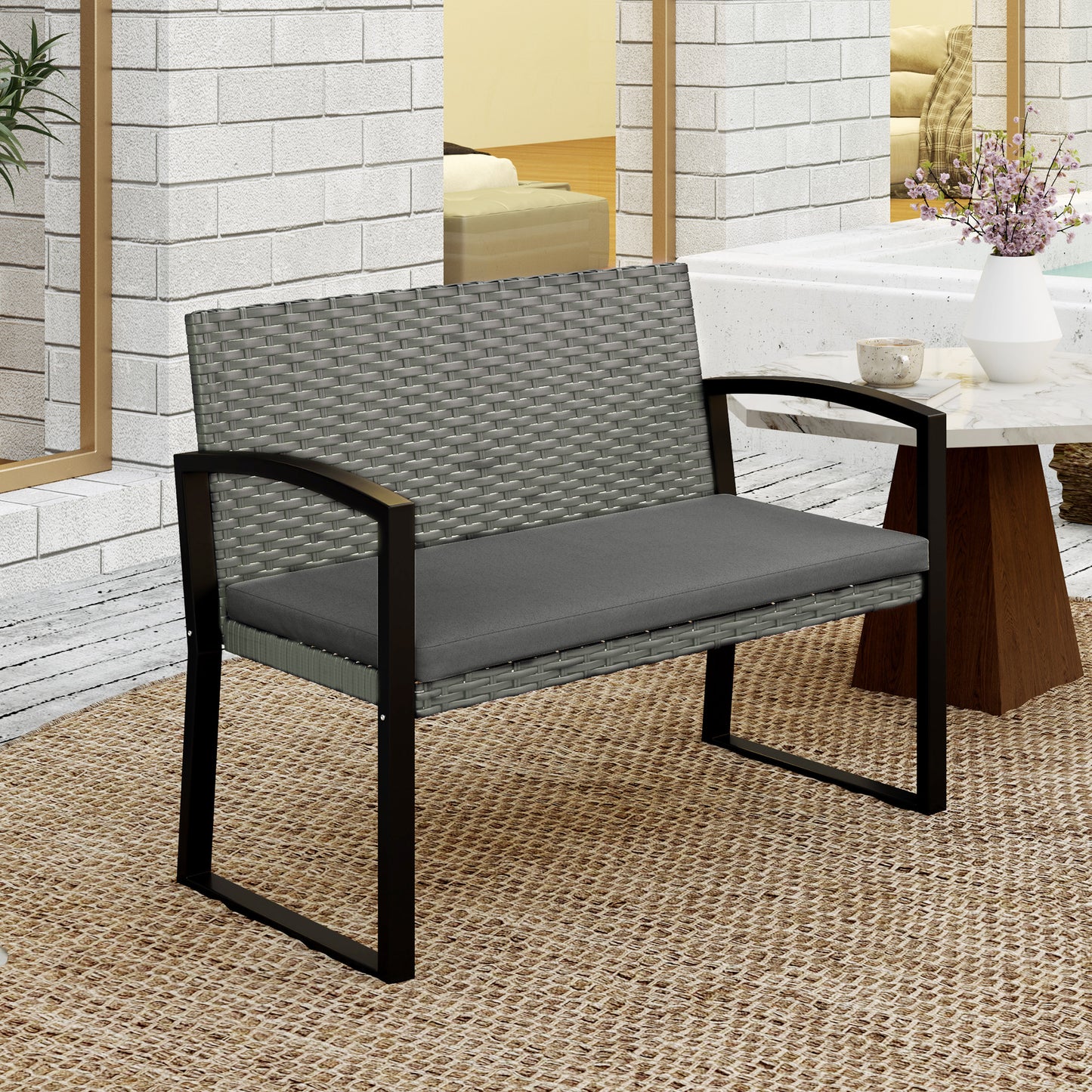 Two-Seater Rattan Garden Bench