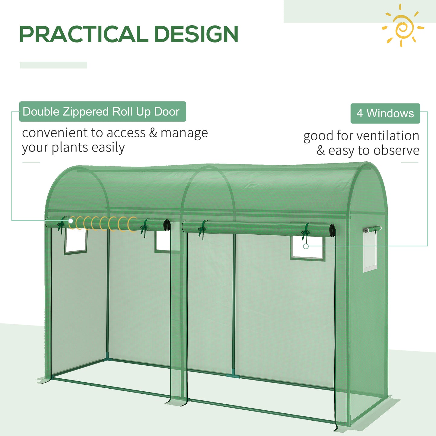 Walk-in Greenhouse, Tomato Greenhouse with Double Doors & 4 Windows