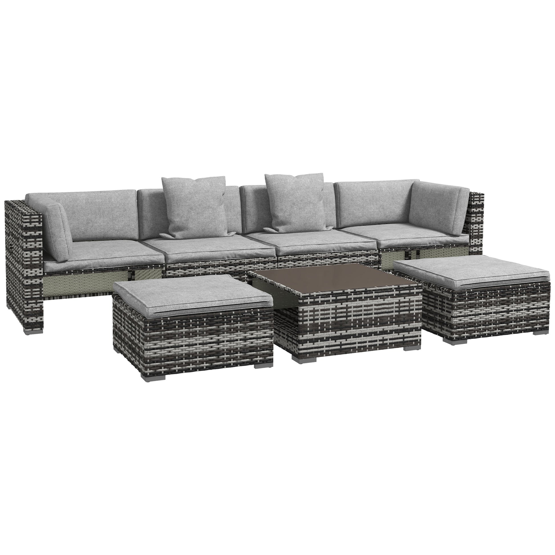 Seven-Piece Rattan Patio Furniture Set, with Cushions