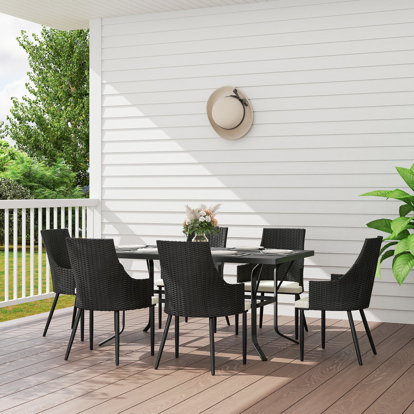 6 Seater Rattan Dining Set with Cushions (1)