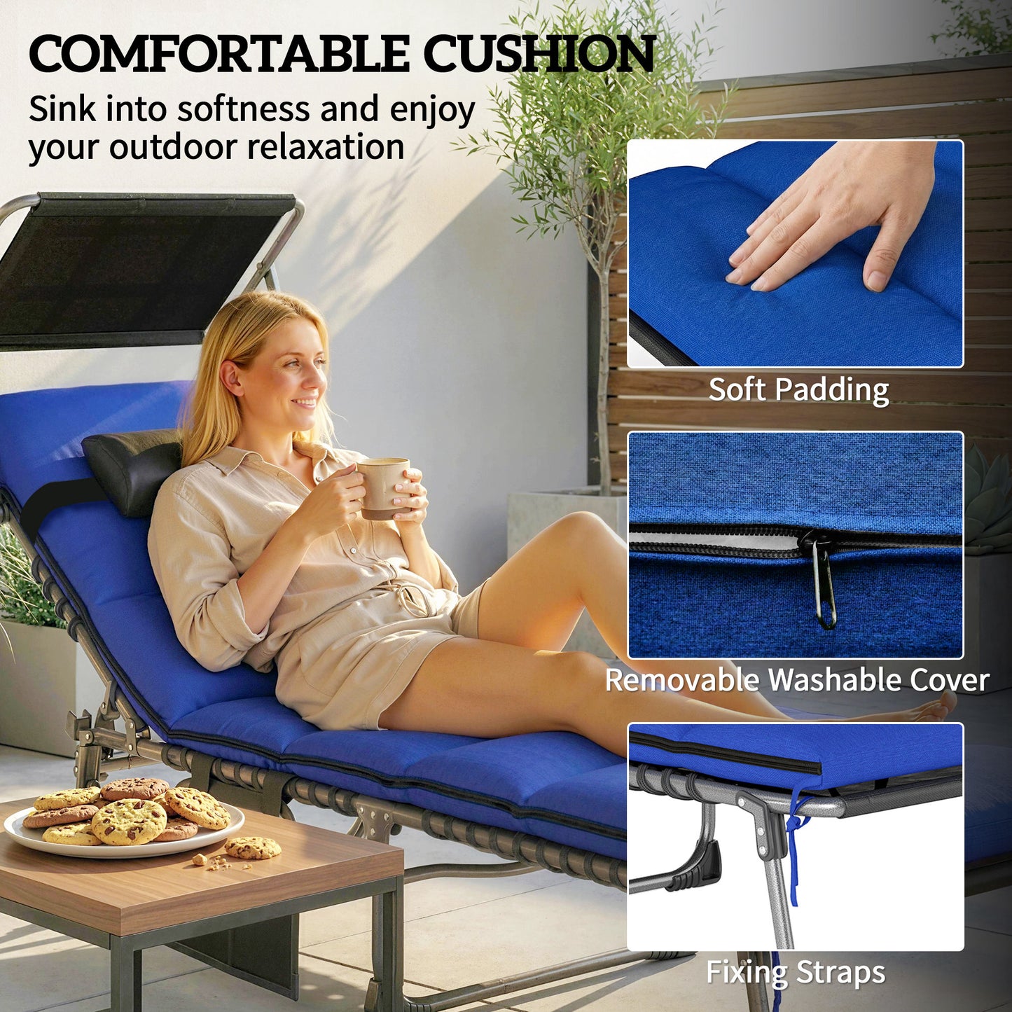 Folding Sun Loungers Set of 2 with Canopy