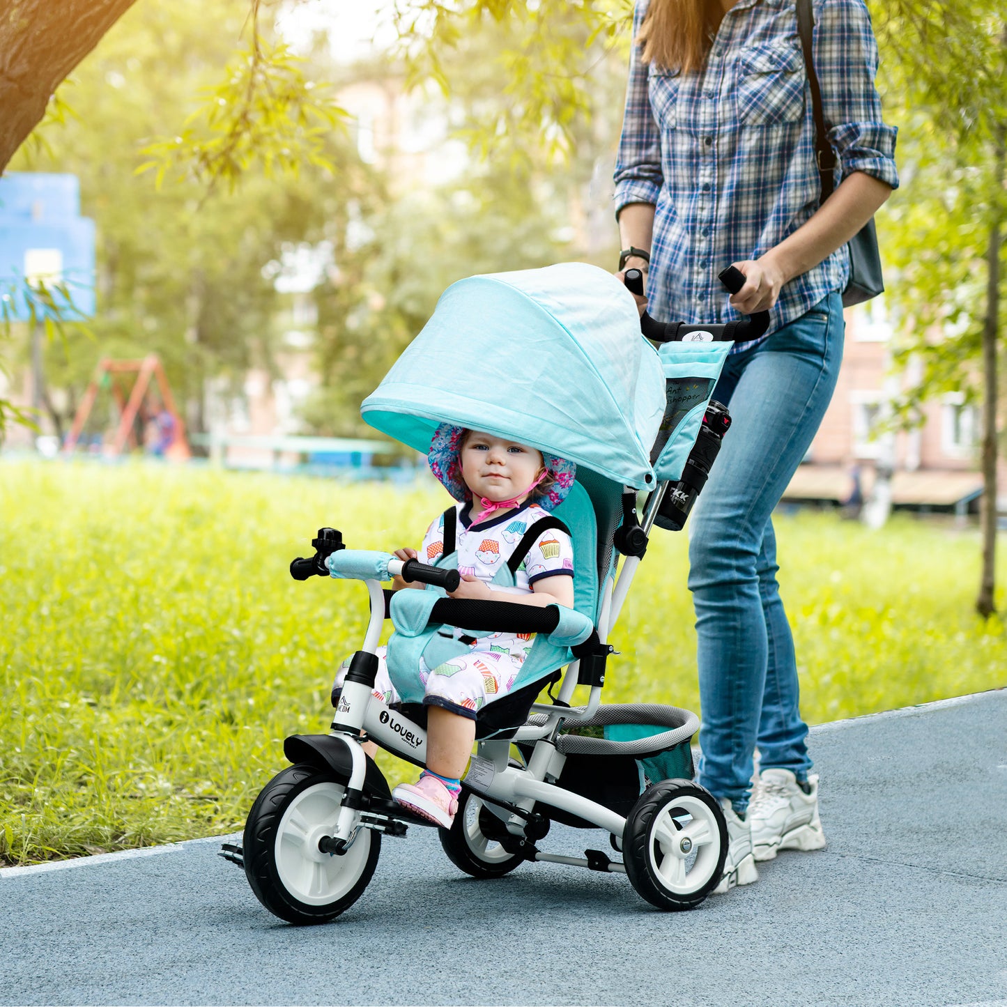 6 in 1 Kids Trike with Parent Handle, Canopy, 5-point Seat Belt (1)