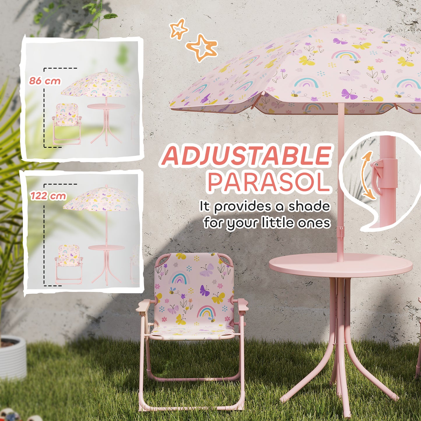 4-Piece Kids Garden Table and Chair Set with Adjustable Parasol (1)