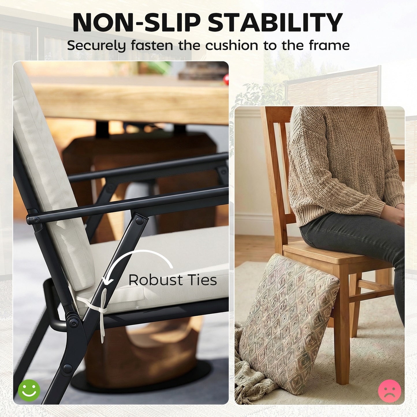 Outdoor Seat Cushions Set of 2 with Ties, Waterproof Garden Seat Pads